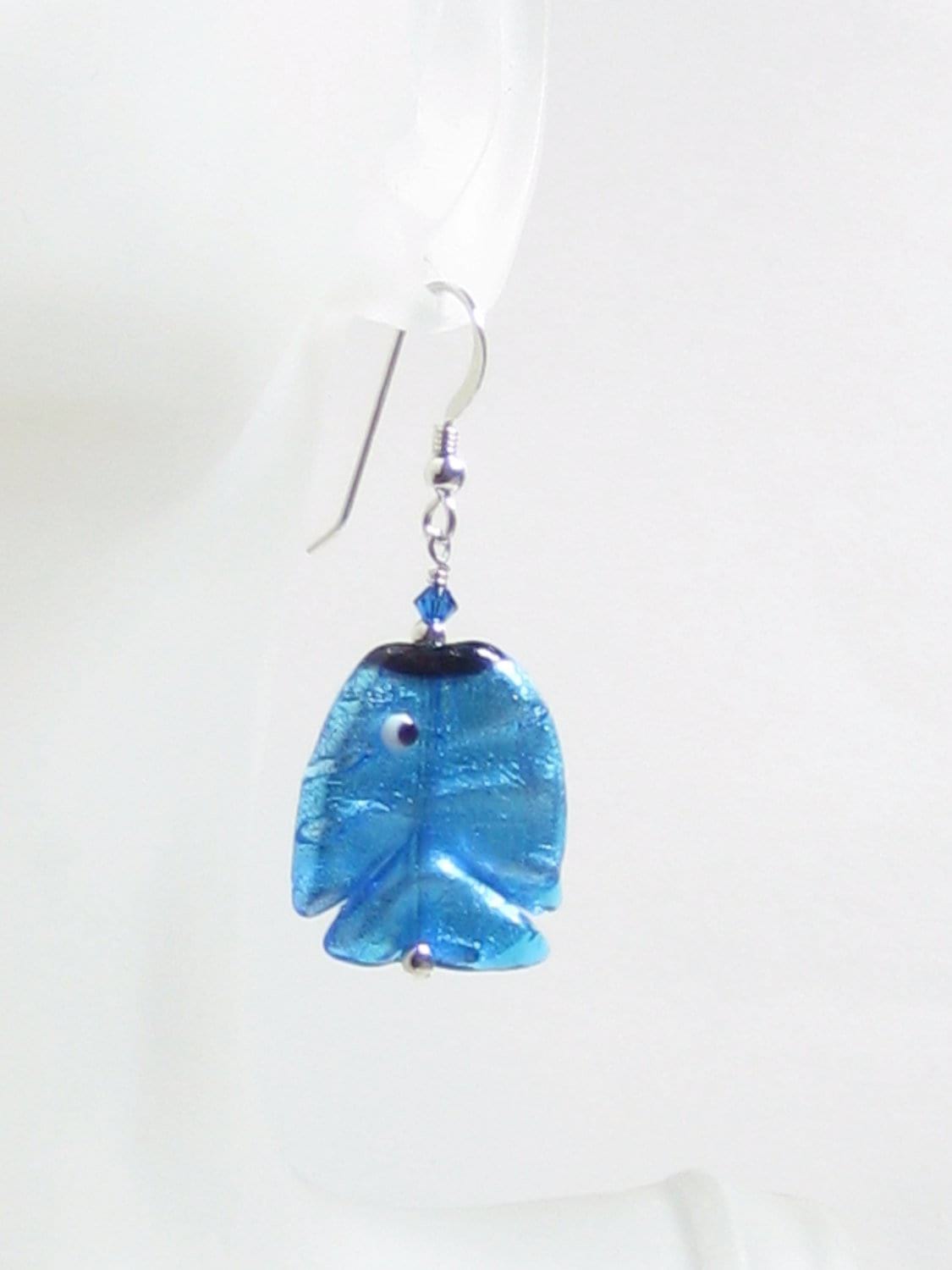 Murano Glass Fish Aqua Sterling Silver Earrings - JKC Murano