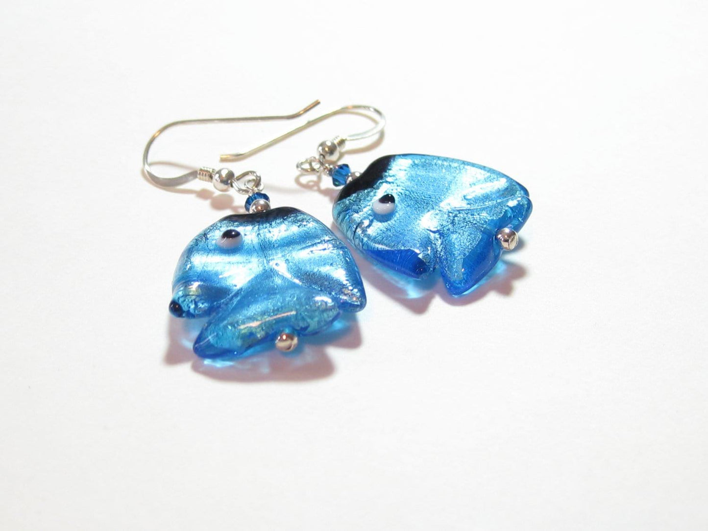 Murano Glass Fish Aqua Sterling Silver Earrings - JKC Murano