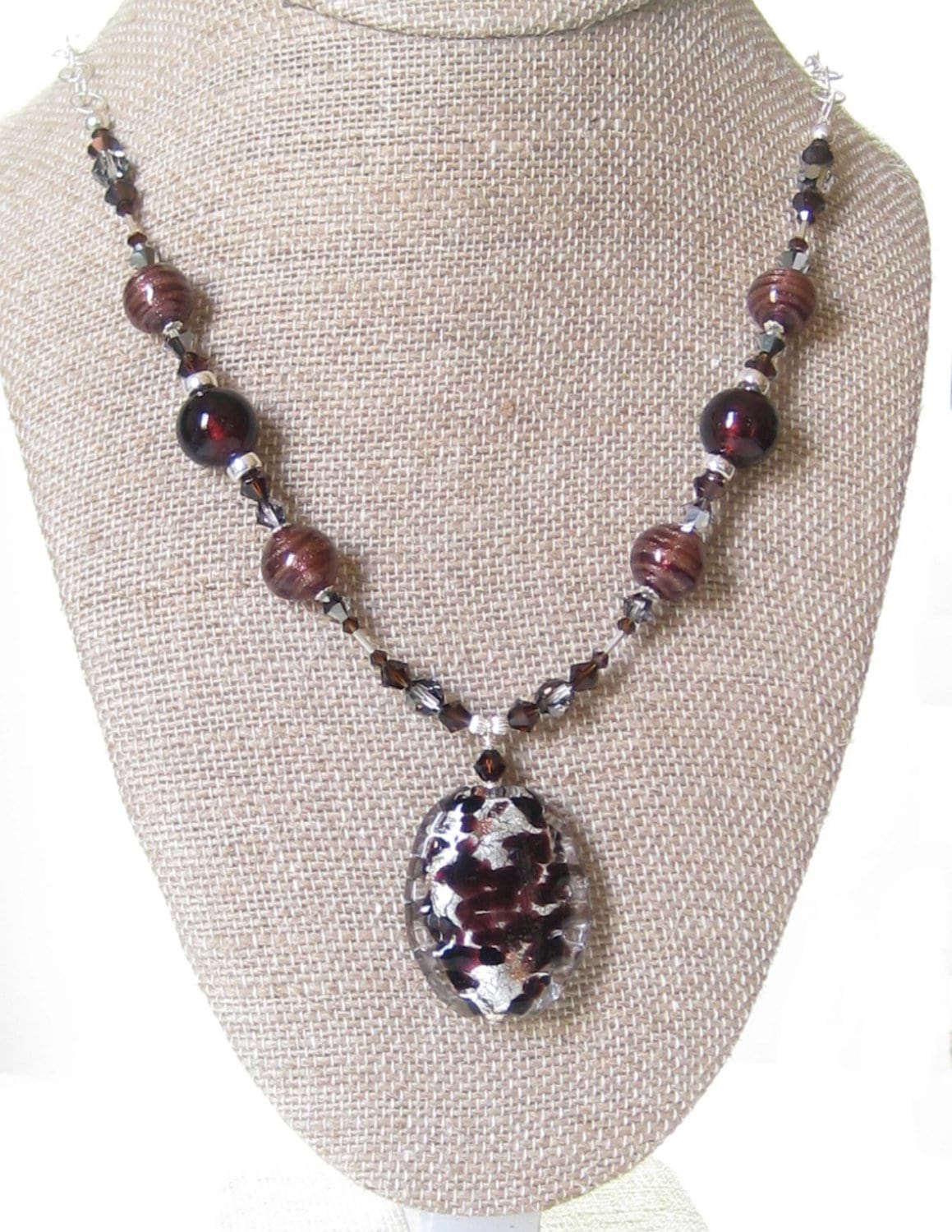 Murano Glass Brown Pendant Sterling Silver Necklace, Venetian Necklace - JKC Murano