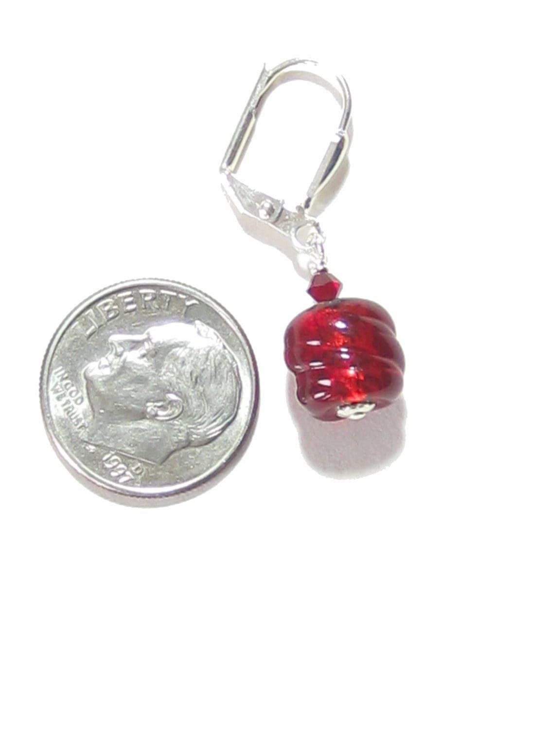 Genuine Murano Glass Small Red Barrel Twist Silver Earrings - JKC Murano