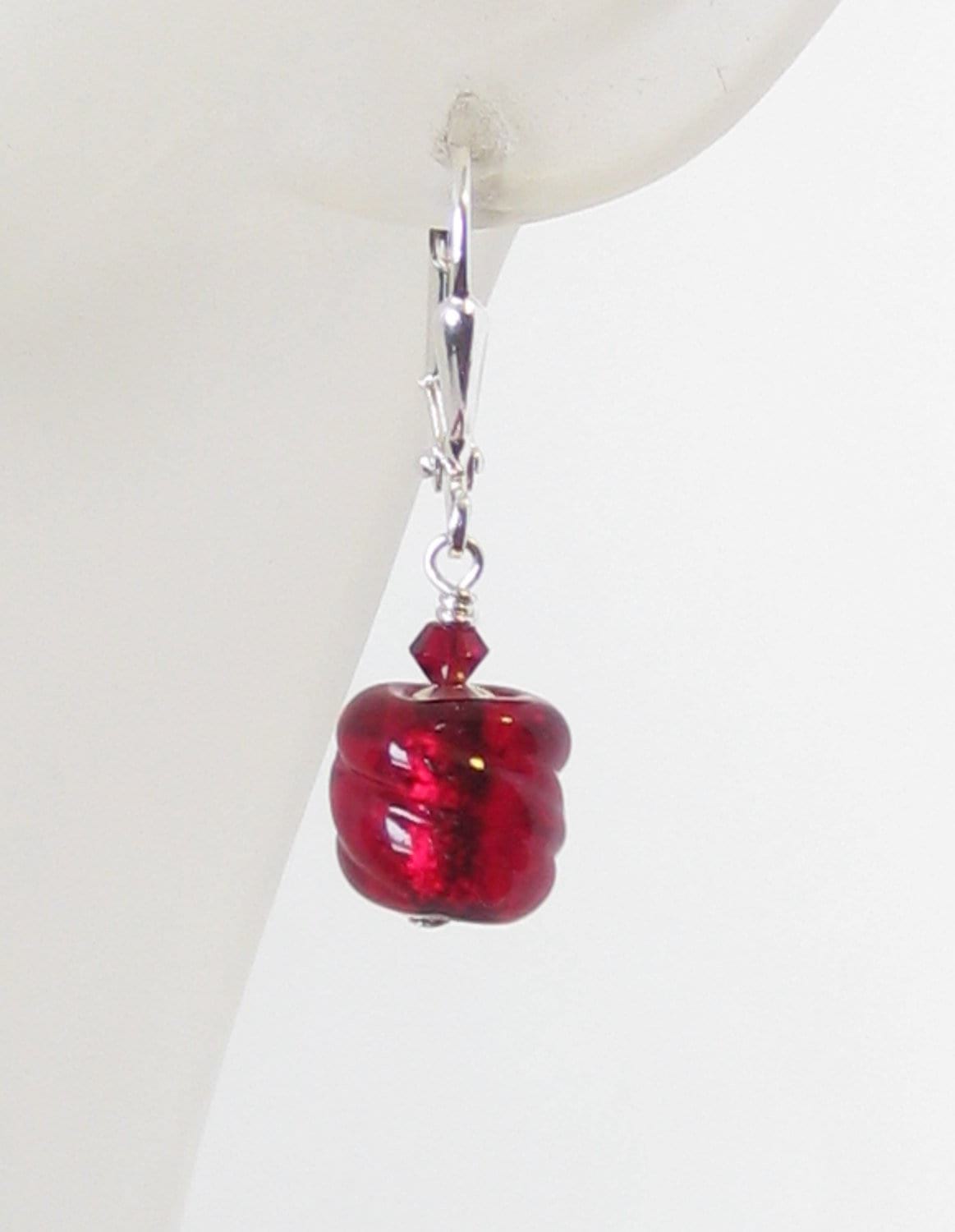 Genuine Murano Glass Small Red Barrel Twist Silver Earrings - JKC Murano