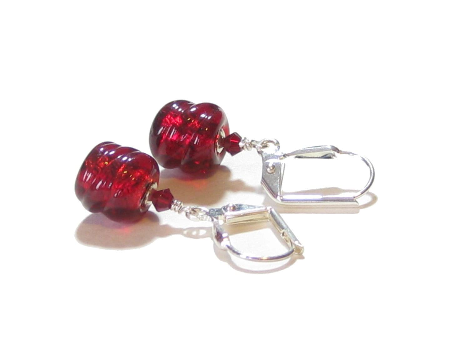 Genuine Murano Glass Small Red Barrel Twist Silver Earrings - JKC Murano