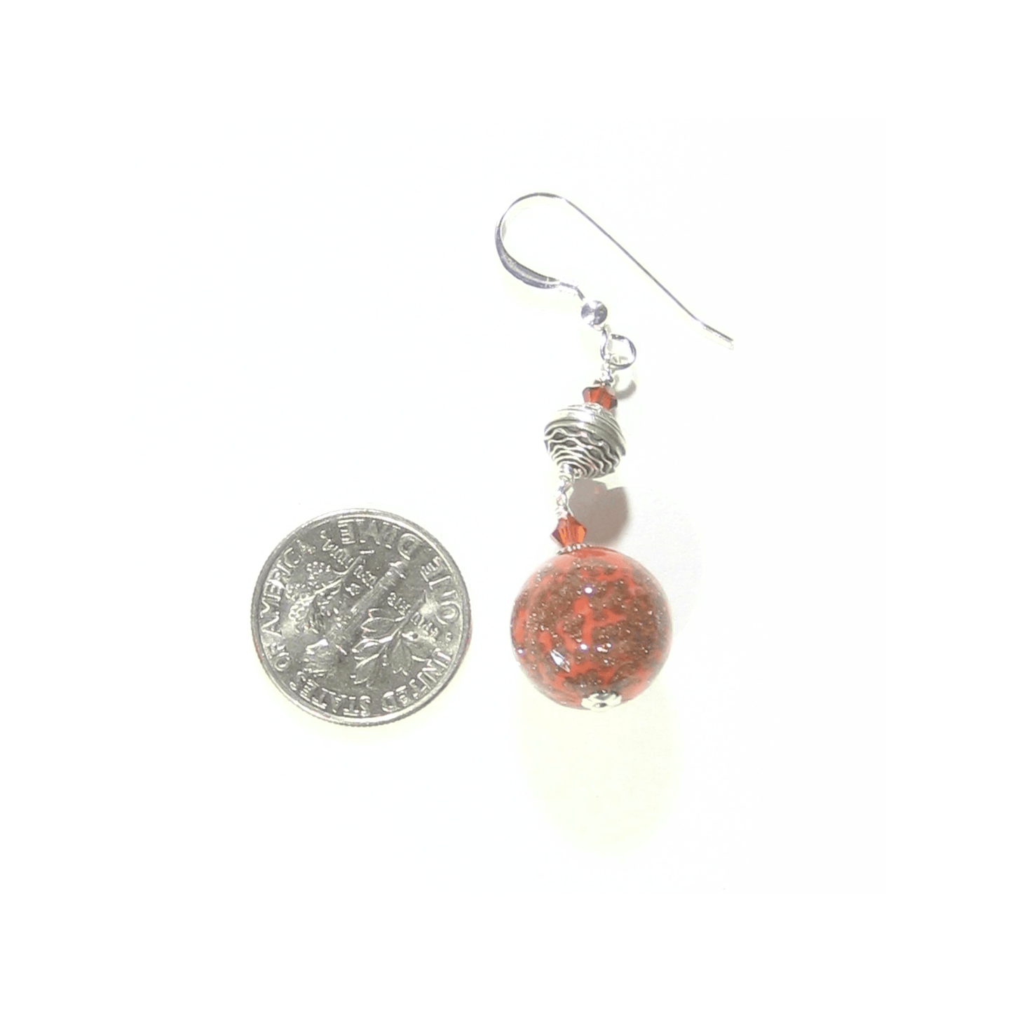 Murano Glass Coral Ball Long Sterling Silver Earrings - JKC Murano