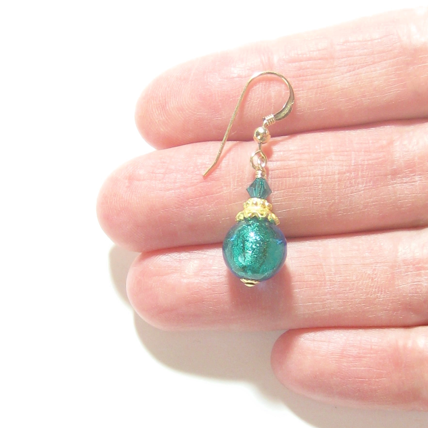 Murano Glass Aqua Ball Gold Earrings by JKC Murano - JKC Murano