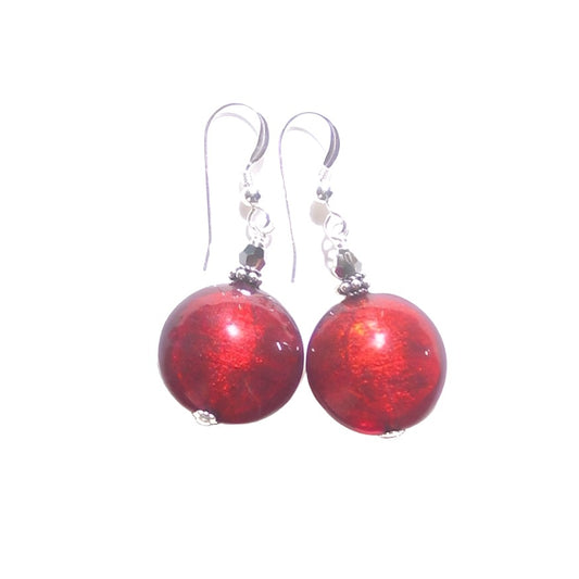 Murano Glass Large Red Disc Sterling Silver Earrings - JKC Murano