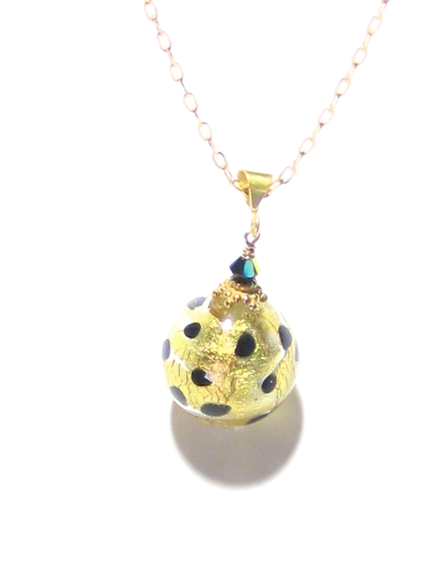 Murano Glass Leopard Ball Pendant, Gold Filled Chain - JKC Murano