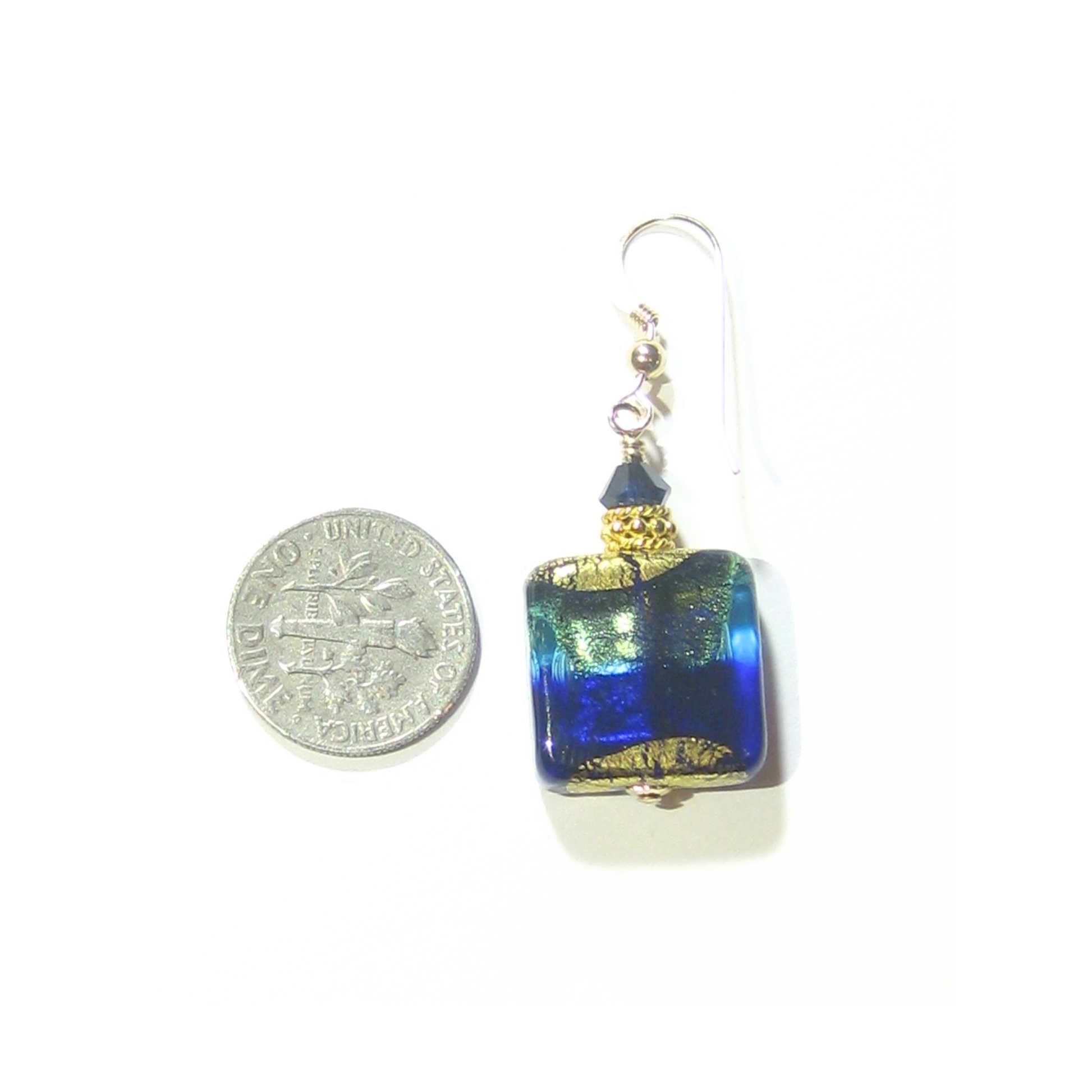 Murano Glass Cobalt Blue Aqua Chunky Square Gold Earrings - JKC Murano