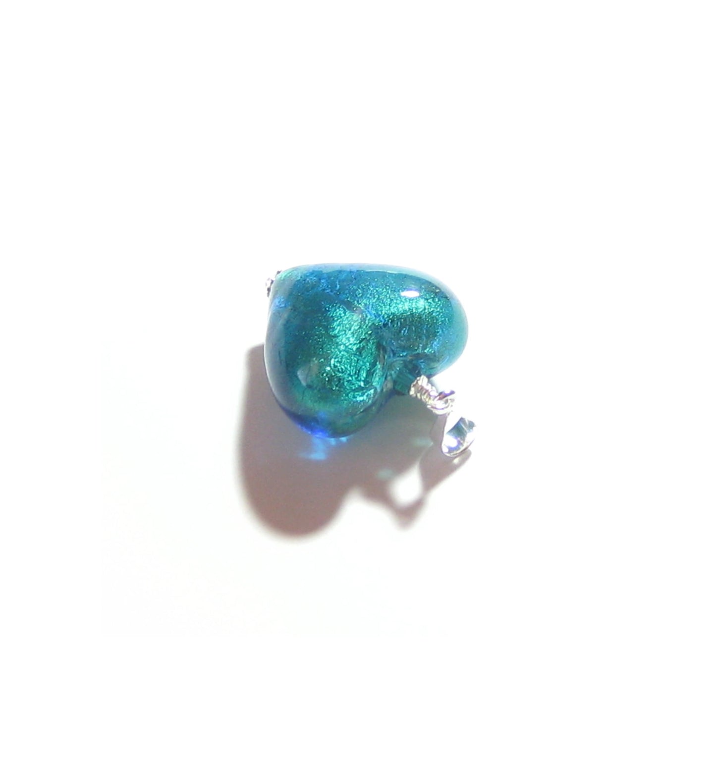 Murano Glass Aqua Green Heart Pendant, Italian Glass Jewelry - JKC Murano
