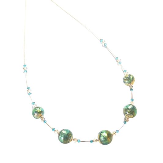 Murano Glass Aqua Green Ball Gold Necklace - JKC Murano