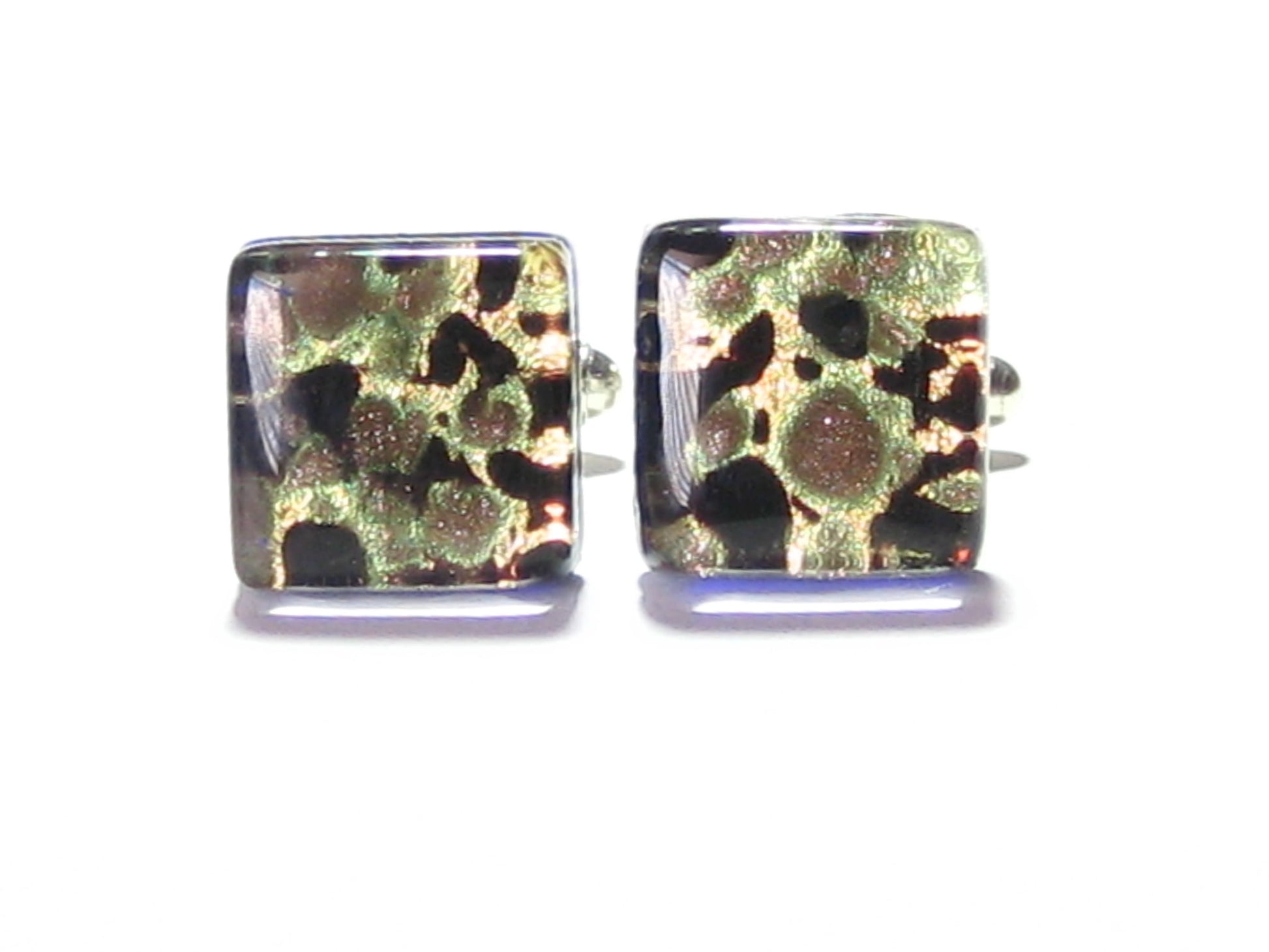 Murano Glass Black Green Gold Square Cuff Links - JKC Murano