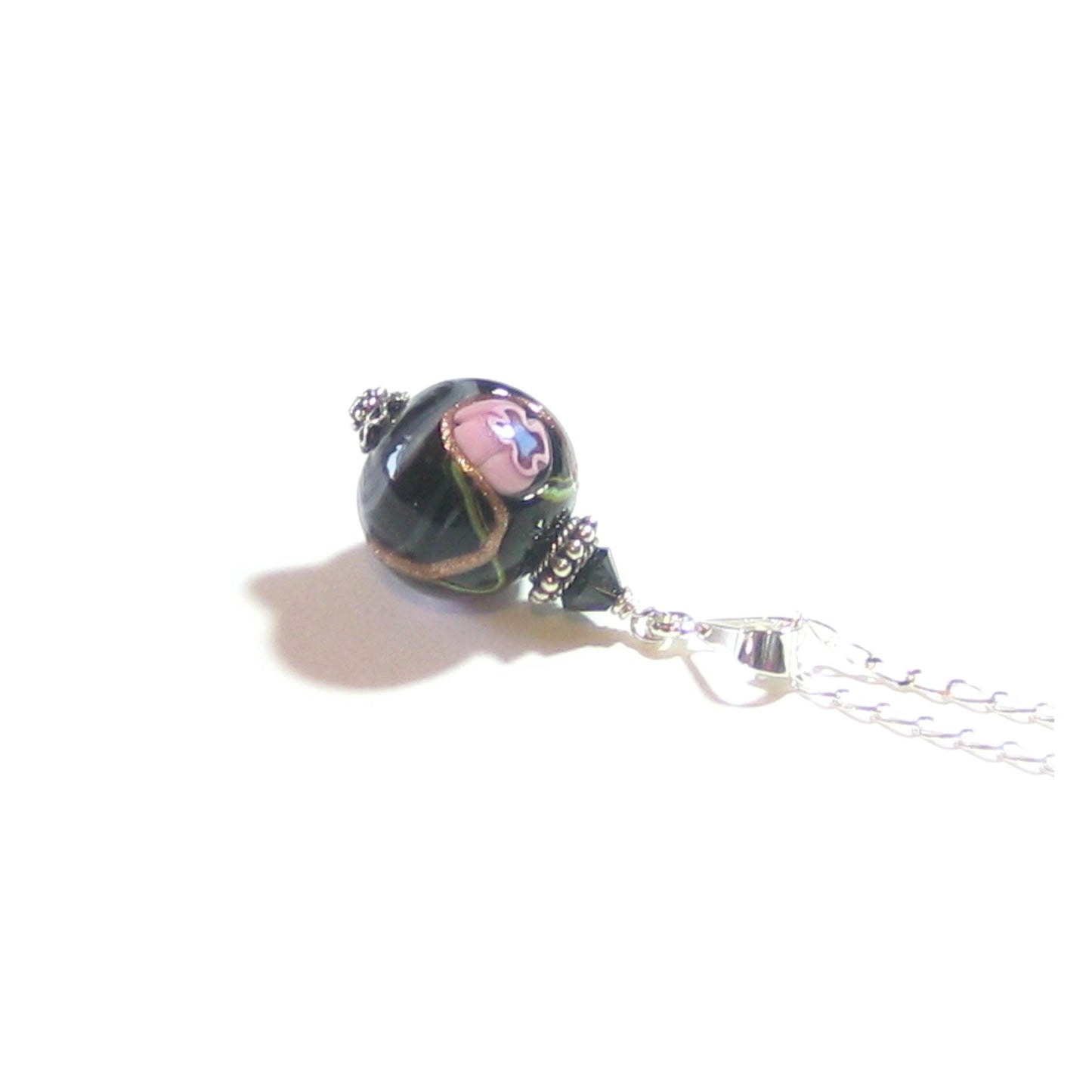 Murano Glass Black Pink Millefiori Ball Pendant - JKC Murano