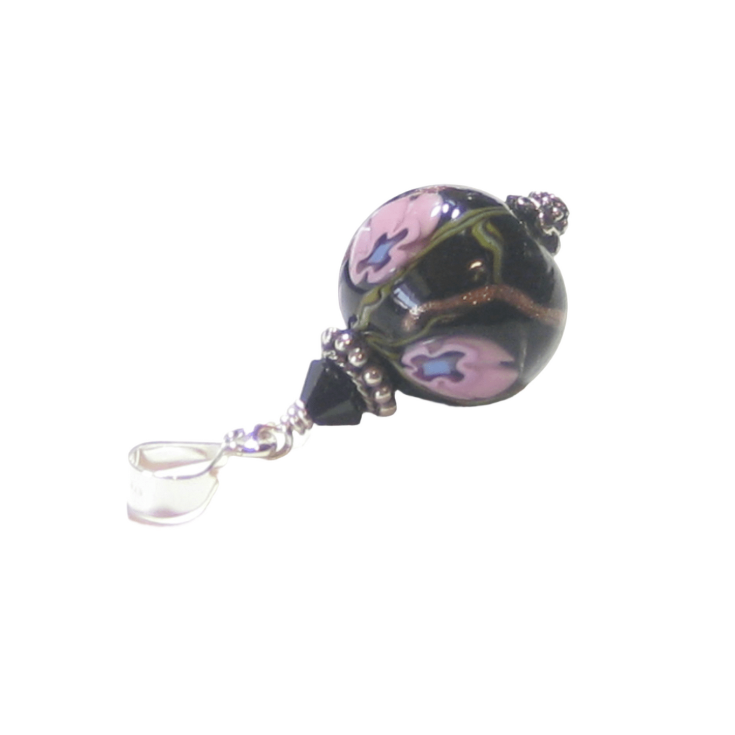 Murano Glass Black Pink Millefiori Ball Pendant - JKC Murano