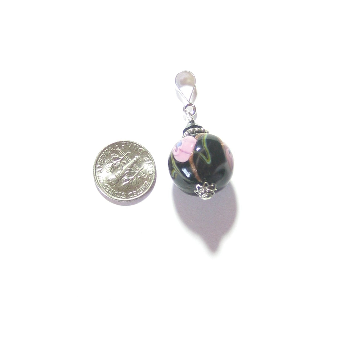 Murano Glass Black Pink Millefiori Ball Pendant - JKC Murano