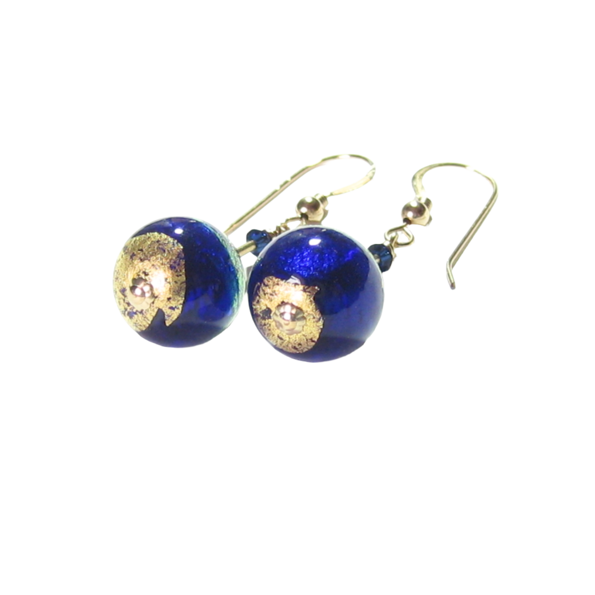 Murano Glass Cobalt Blue Aqua Ball Gold Earrings by JKC Murano - JKC Murano