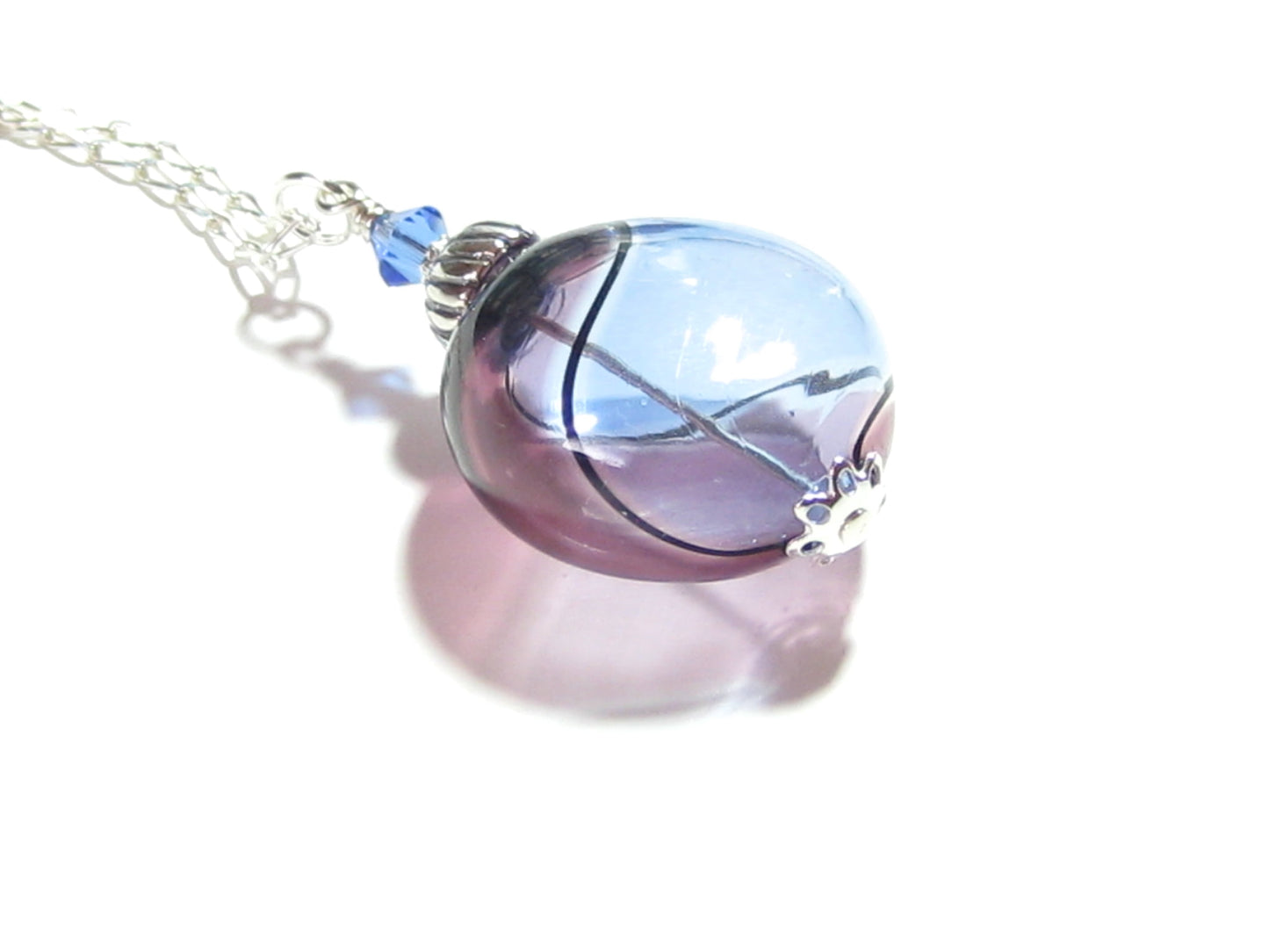 Murano Blown Glass Blue Purple Argyle Disc Silver Pendant - JKC Murano