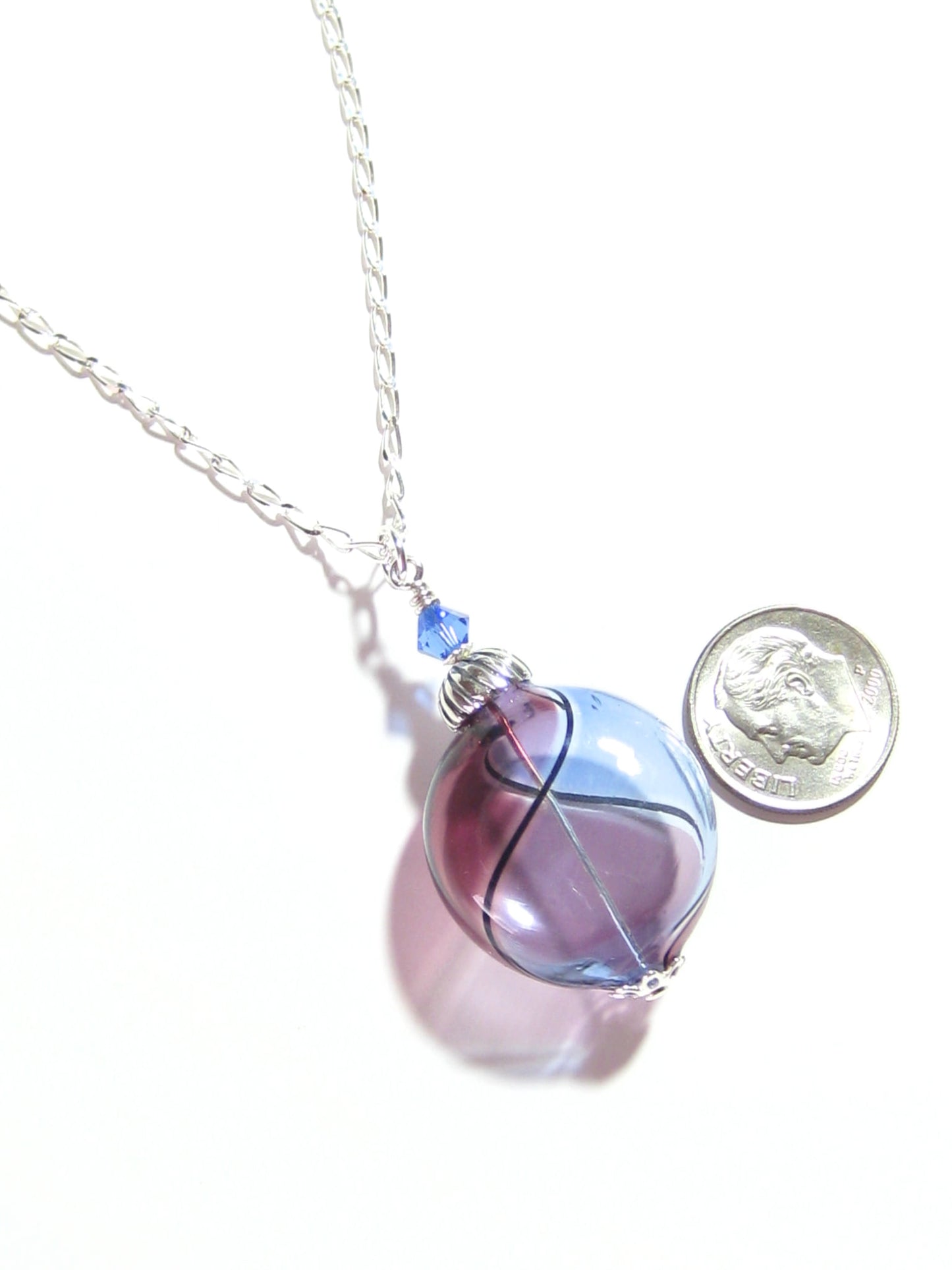 Murano Blown Glass Blue Purple Argyle Disc Silver Pendant - JKC Murano