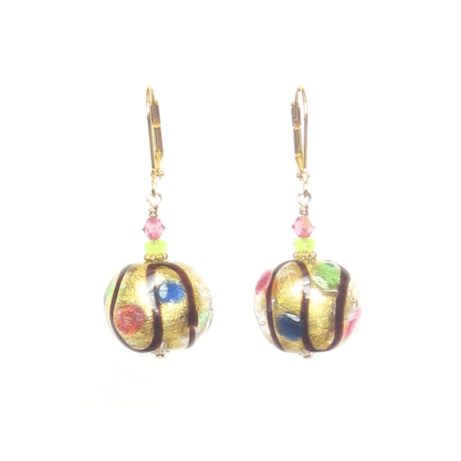 Murano Glass Colorful Dot Gold Earrings - JKC Murano