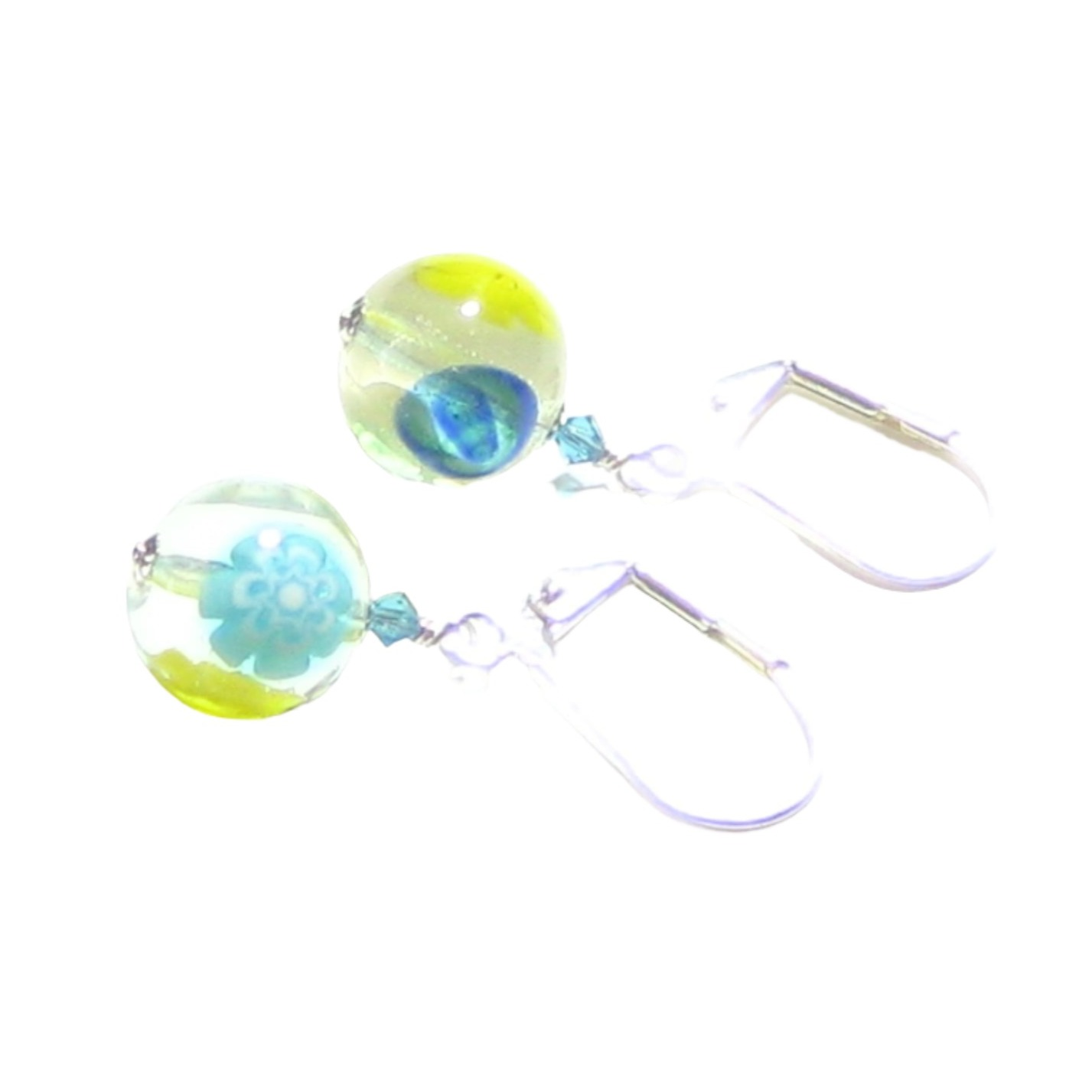 Murano Glass Colorful Millefiori Ball Dangle Silver Earrings - JKC Murano