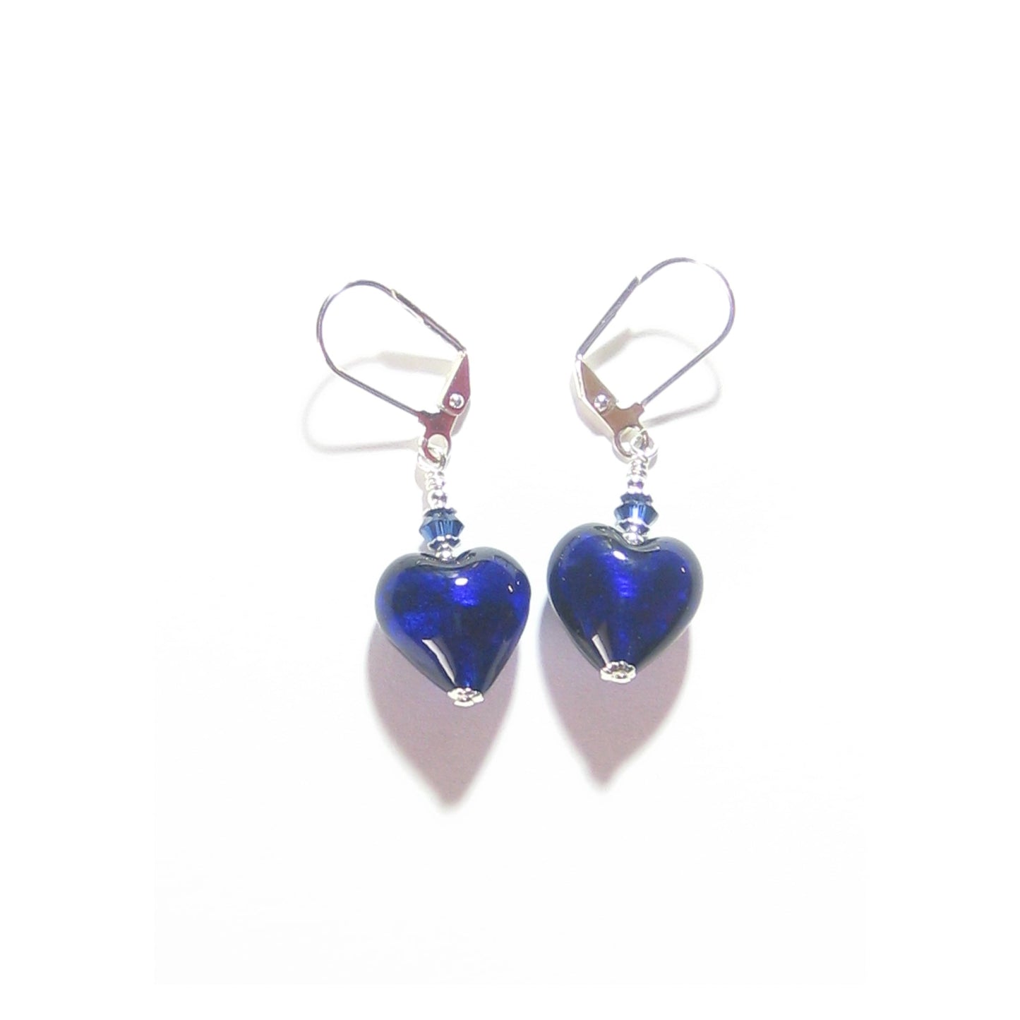 Cobalt Blue Murano Glass Heart Sterling Silver Earrings, Venetian Jewelry - JKC Murano