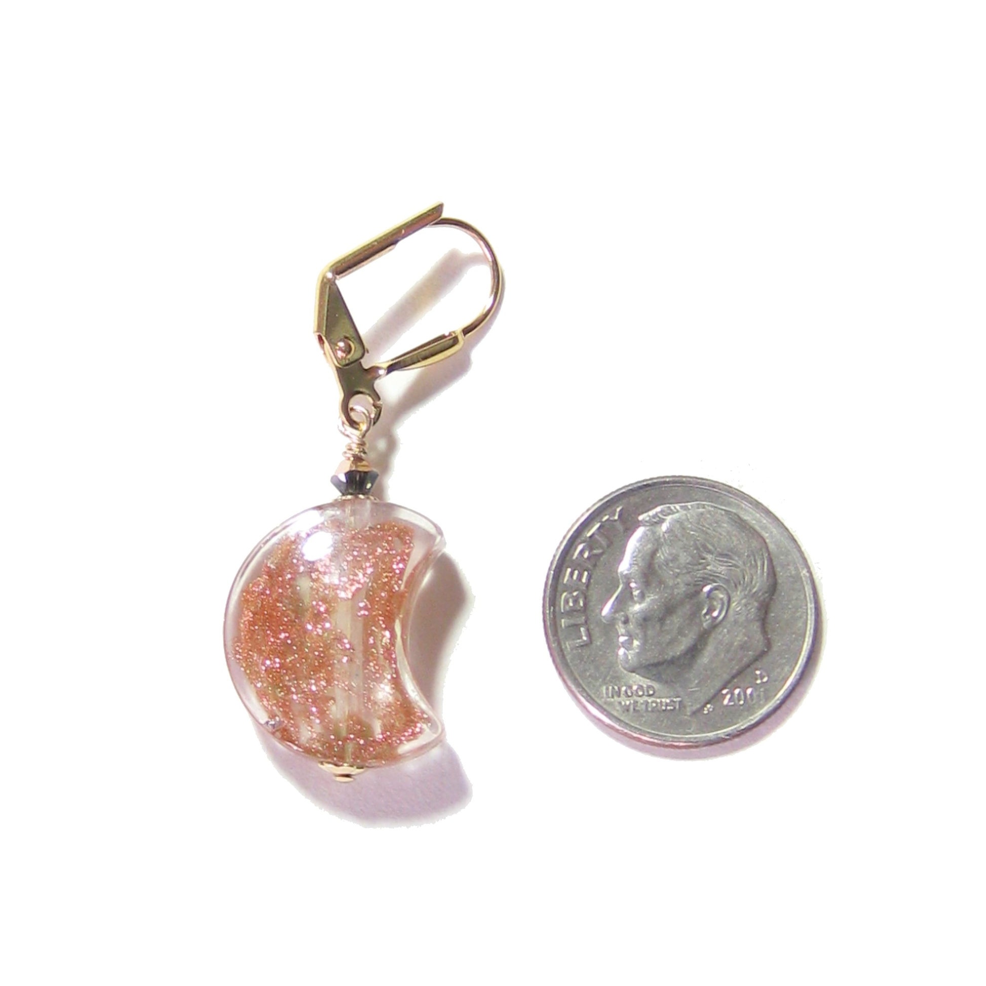 Venetian Glass Copper Moon Gold Earrings, Italian Jewelry - JKC Murano