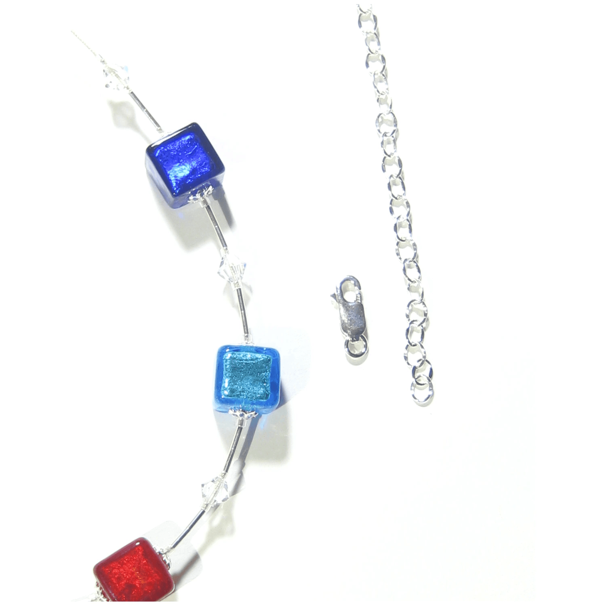 Murano Glass Multi Colored Cube Silver Necklace, Illusion Necklace - JKC Murano