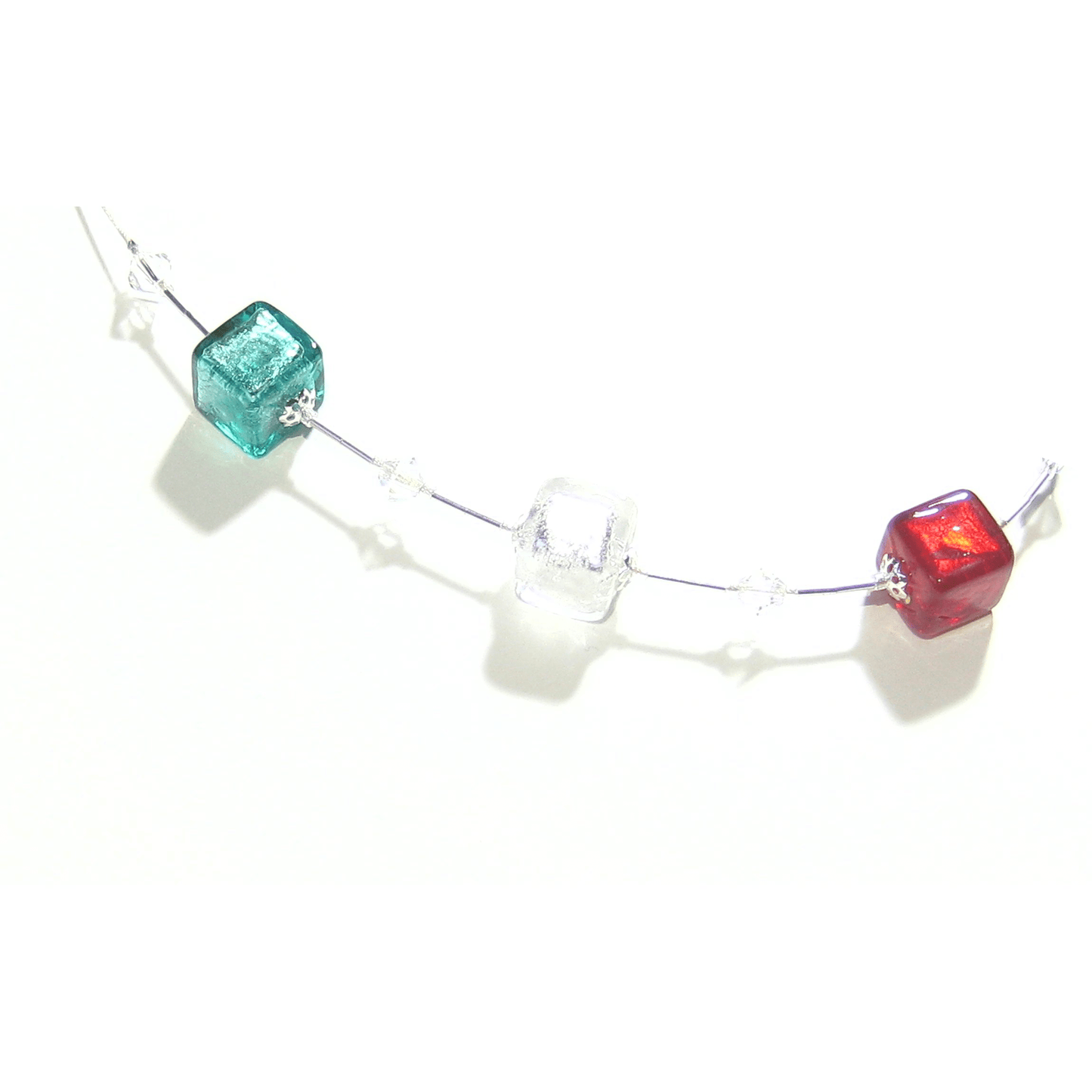 Murano Glass Multi Colored Cube Silver Necklace, Illusion Necklace - JKC Murano