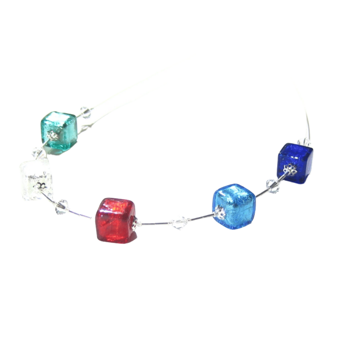 Murano Glass Multi Colored Cube Silver Necklace, Illusion Necklace - JKC Murano