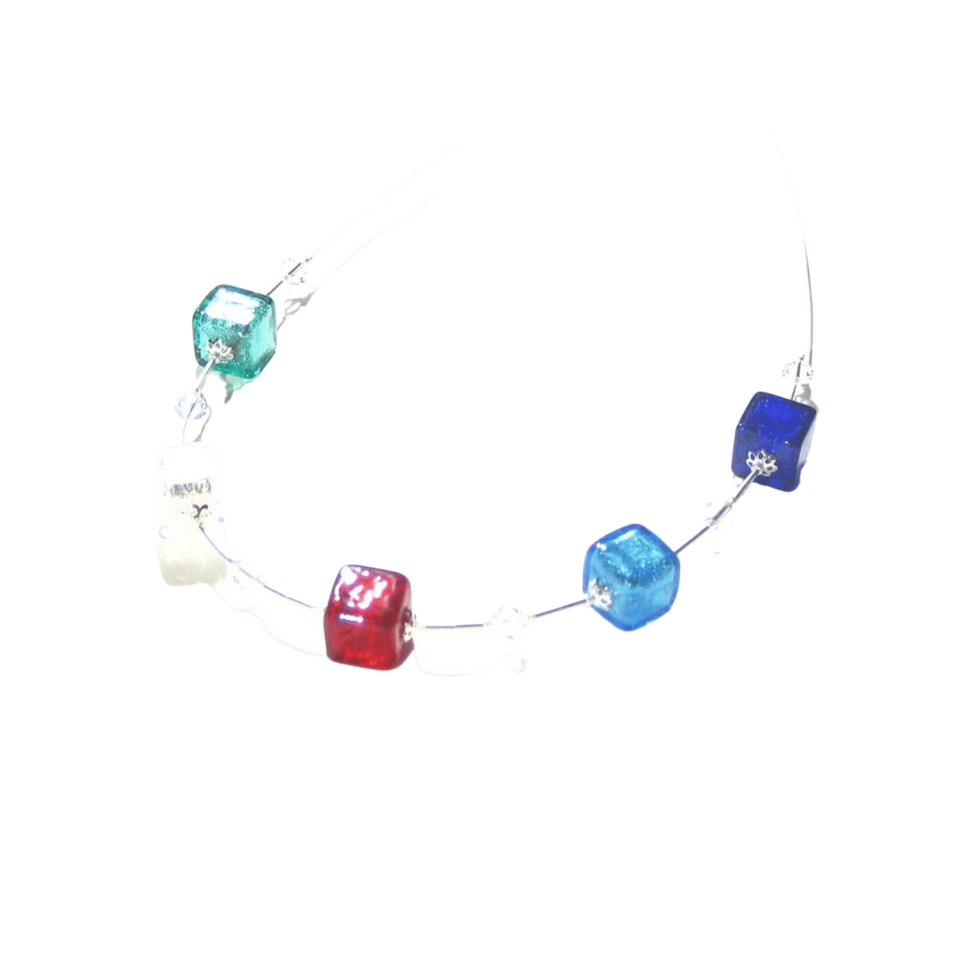 Murano Glass Multi Colored Cube Silver Necklace, Illusion Necklace - JKC Murano