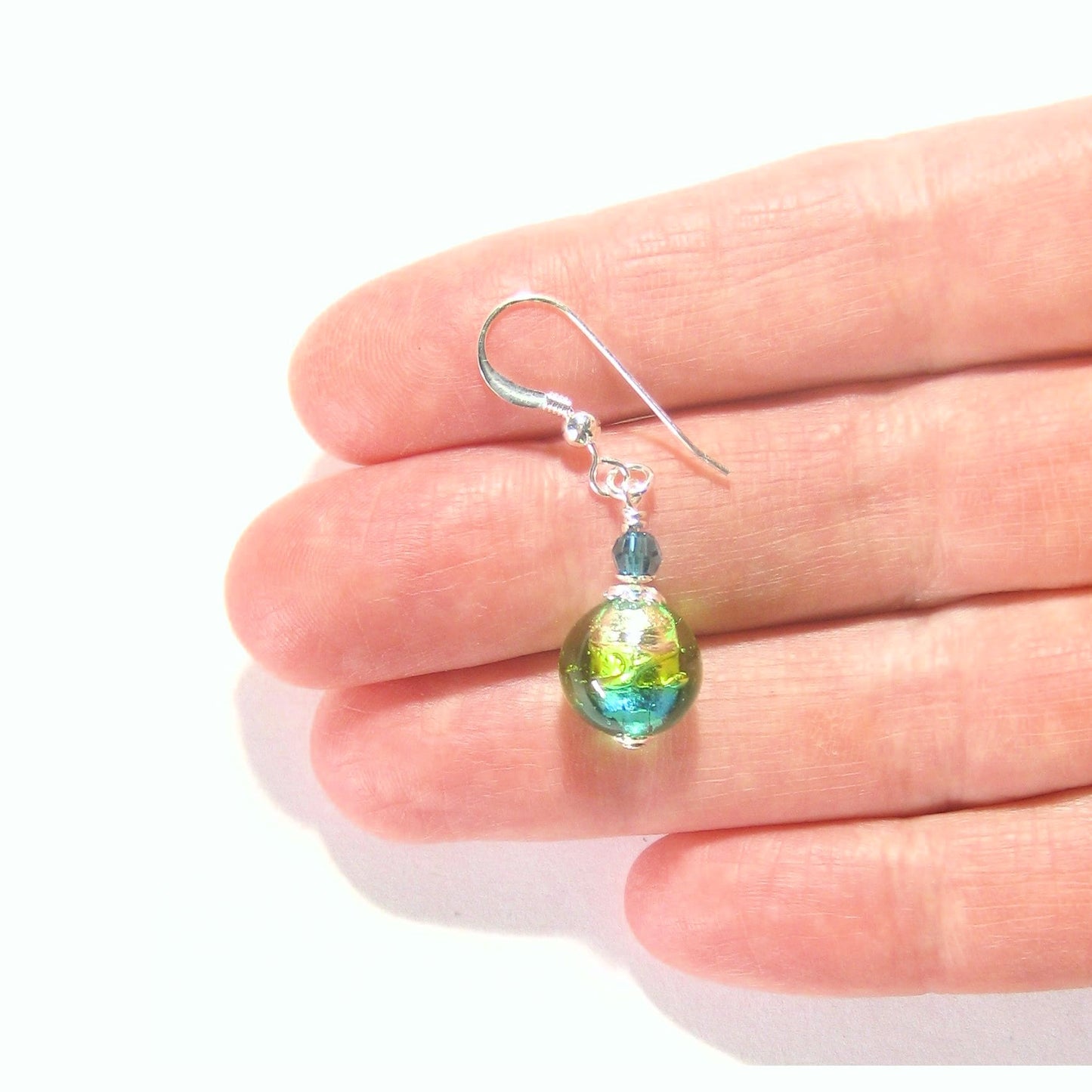 Murano Glass Aqua Green Crystal Silver Earrings - JKC Murano