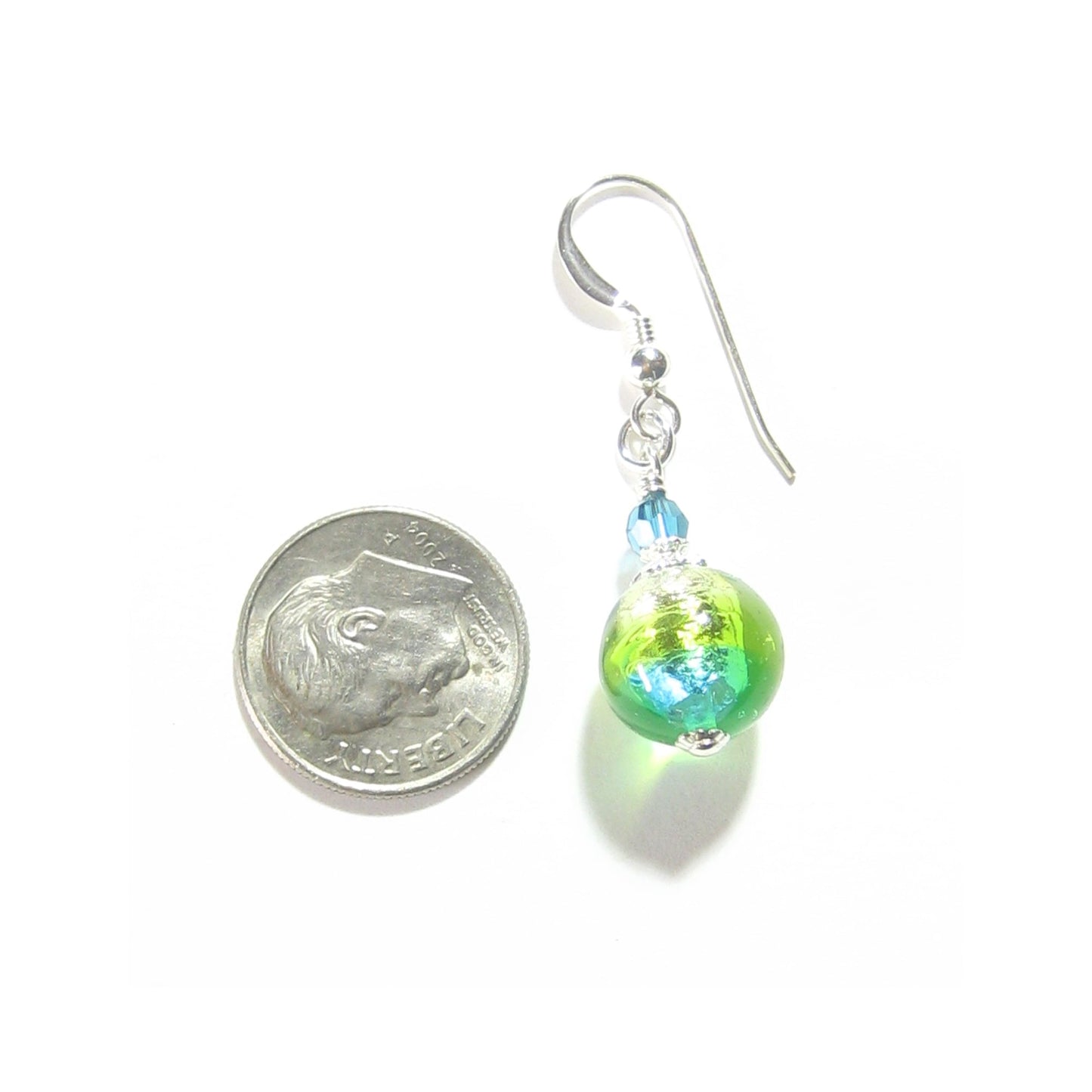 Murano Glass Aqua Green Crystal Silver Earrings - JKC Murano