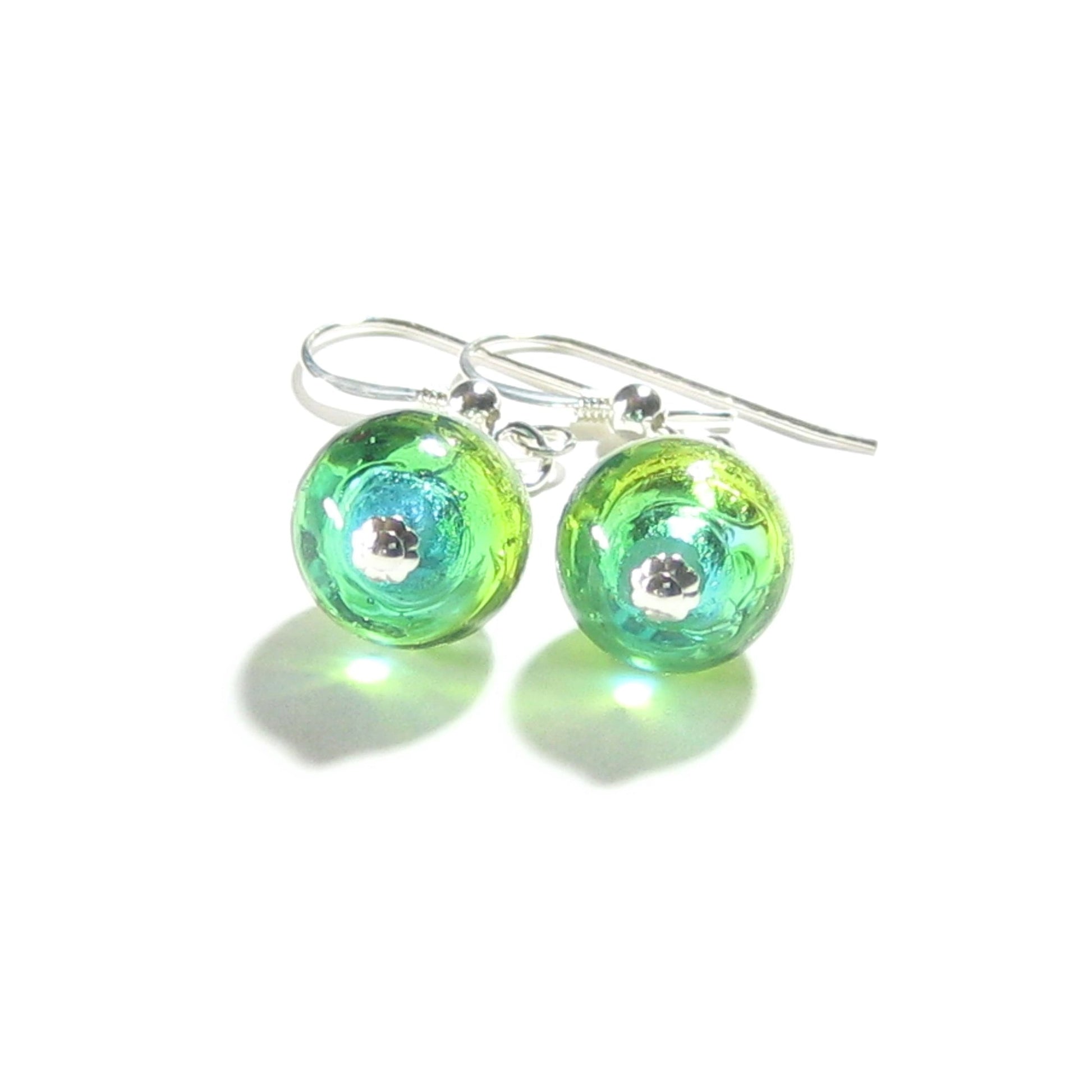 Murano Glass Aqua Green Crystal Silver Earrings - JKC Murano