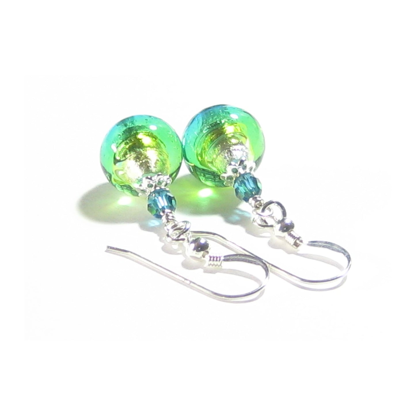 Murano Glass Aqua Green Crystal Silver Earrings - JKC Murano