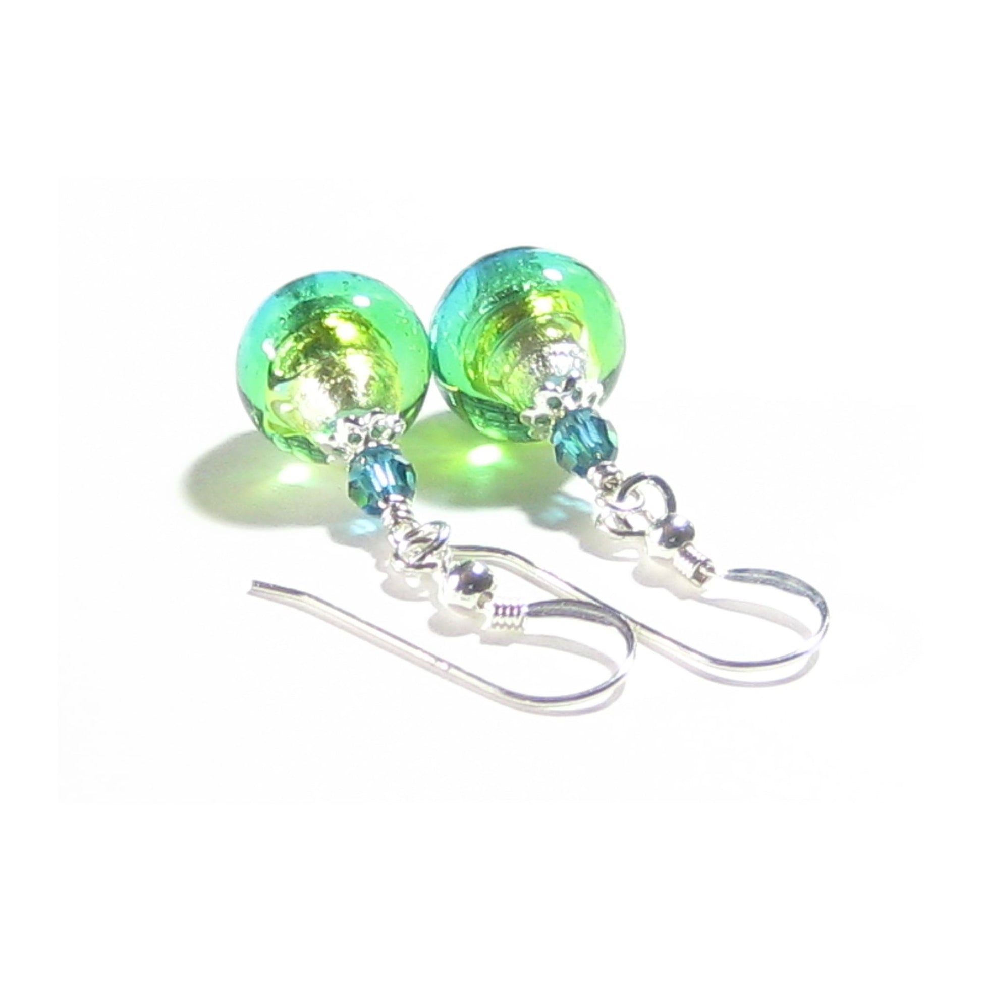 Murano Glass Aqua Green Crystal Silver Earrings - JKC Murano