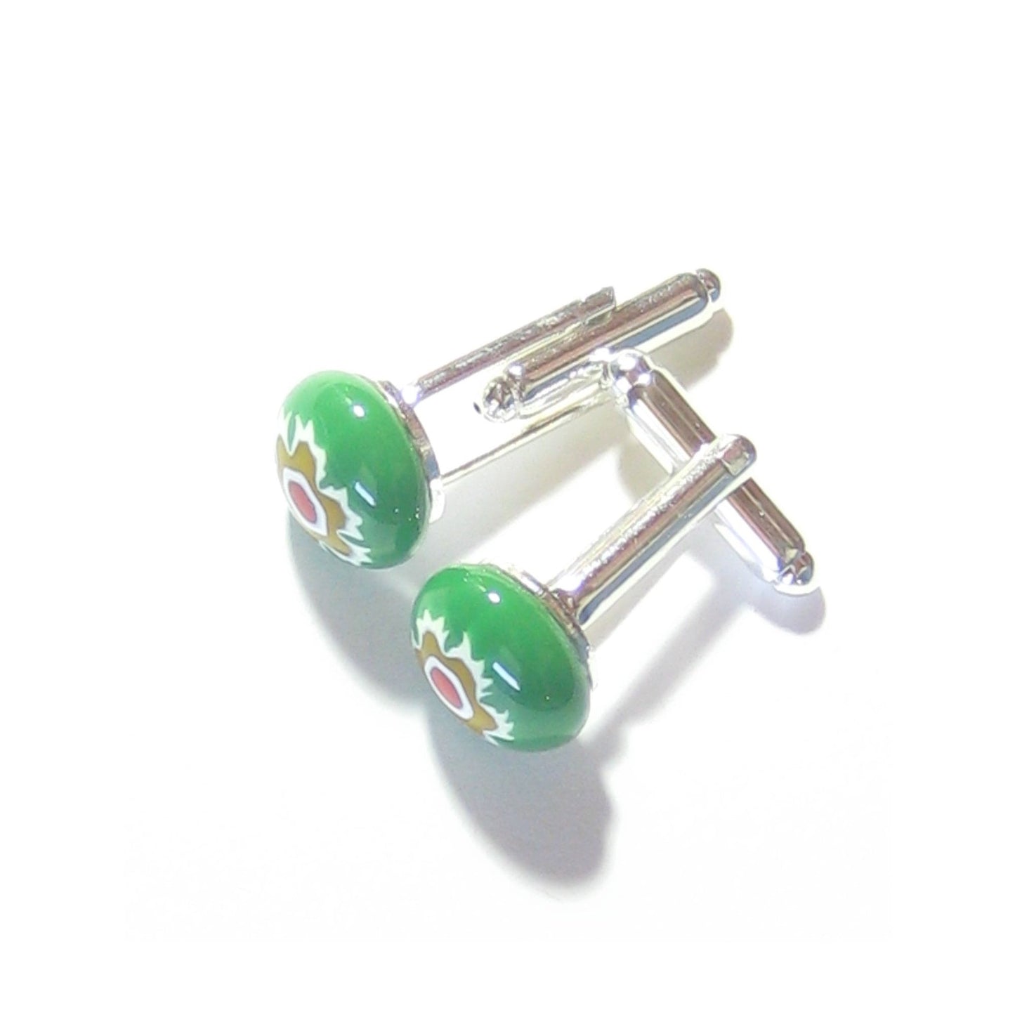 Colorful Green Murano Glass Millefiori Cuff Links, Italian Glass Jewelry - JKC Murano