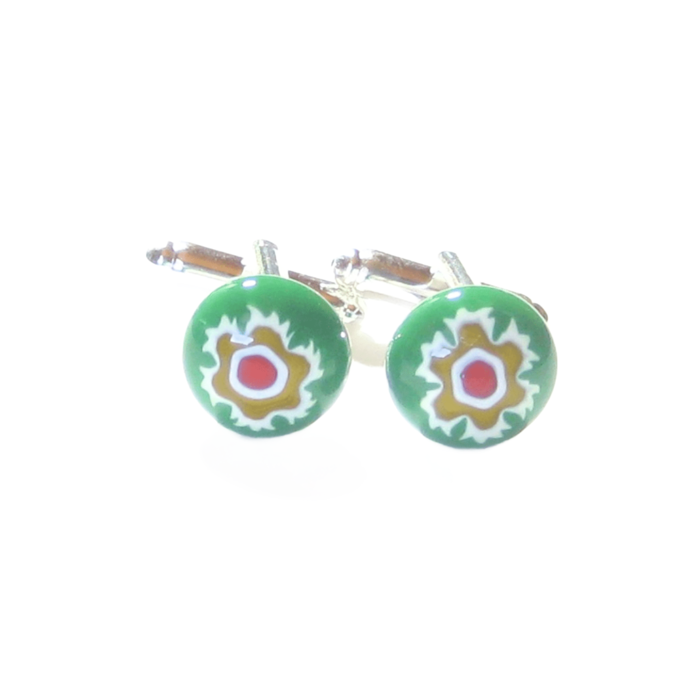 Colorful Green Murano Glass Millefiori Cuff Links, Italian Glass Jewelry - JKC Murano