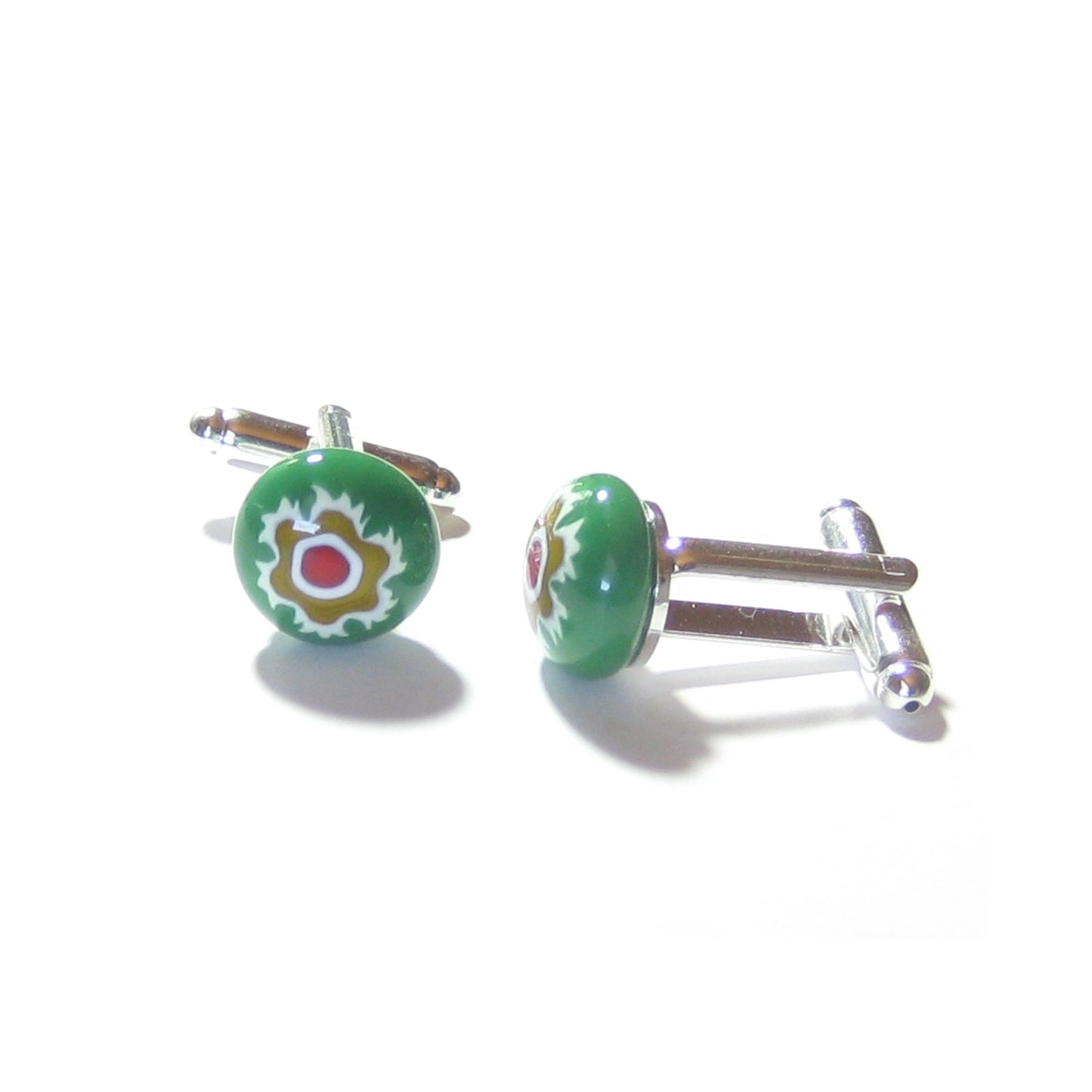 Colorful Green Murano Glass Millefiori Cuff Links, Italian Glass Jewelry - JKC Murano