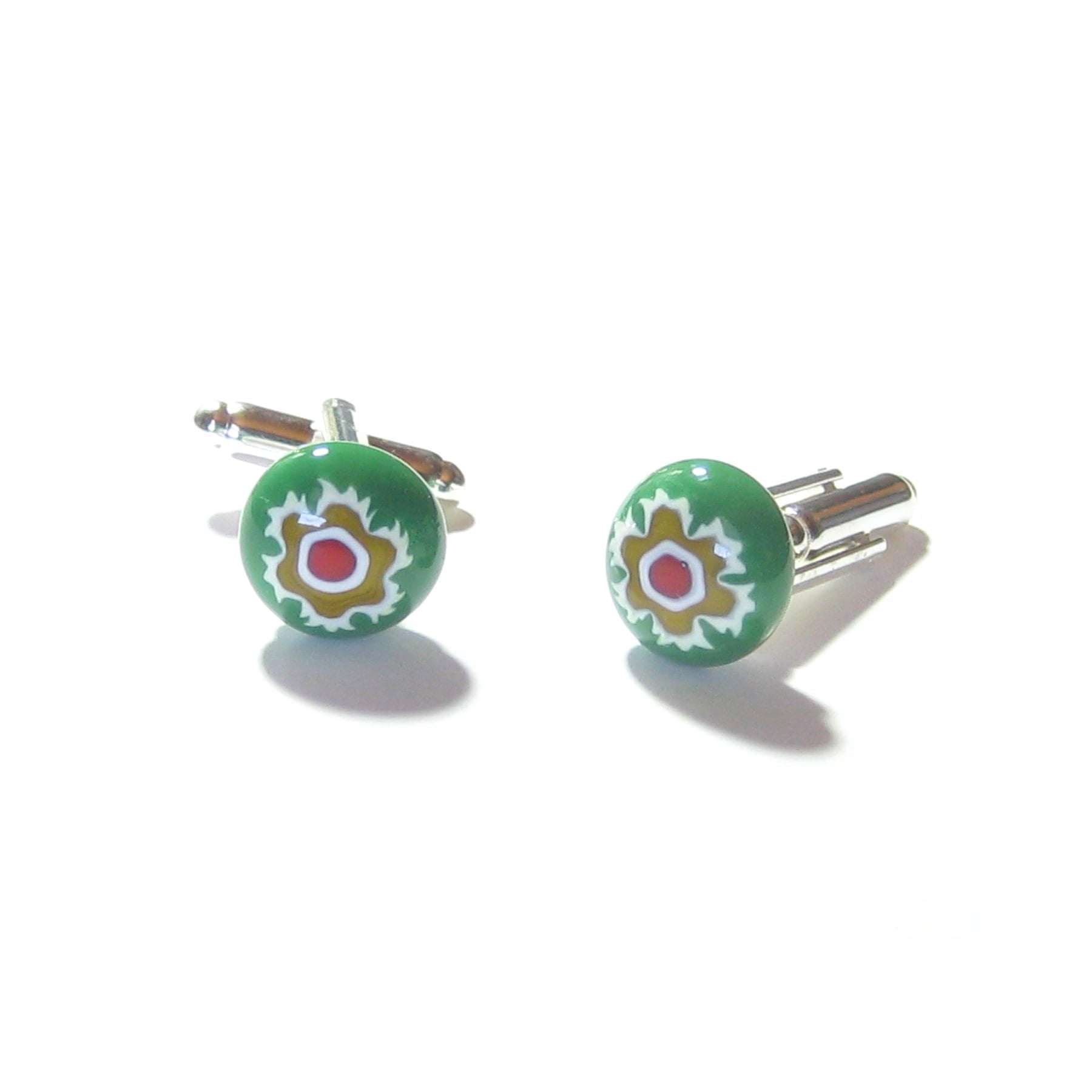 Colorful Green Murano Glass Millefiori Cuff Links, Italian Glass Jewelry - JKC Murano