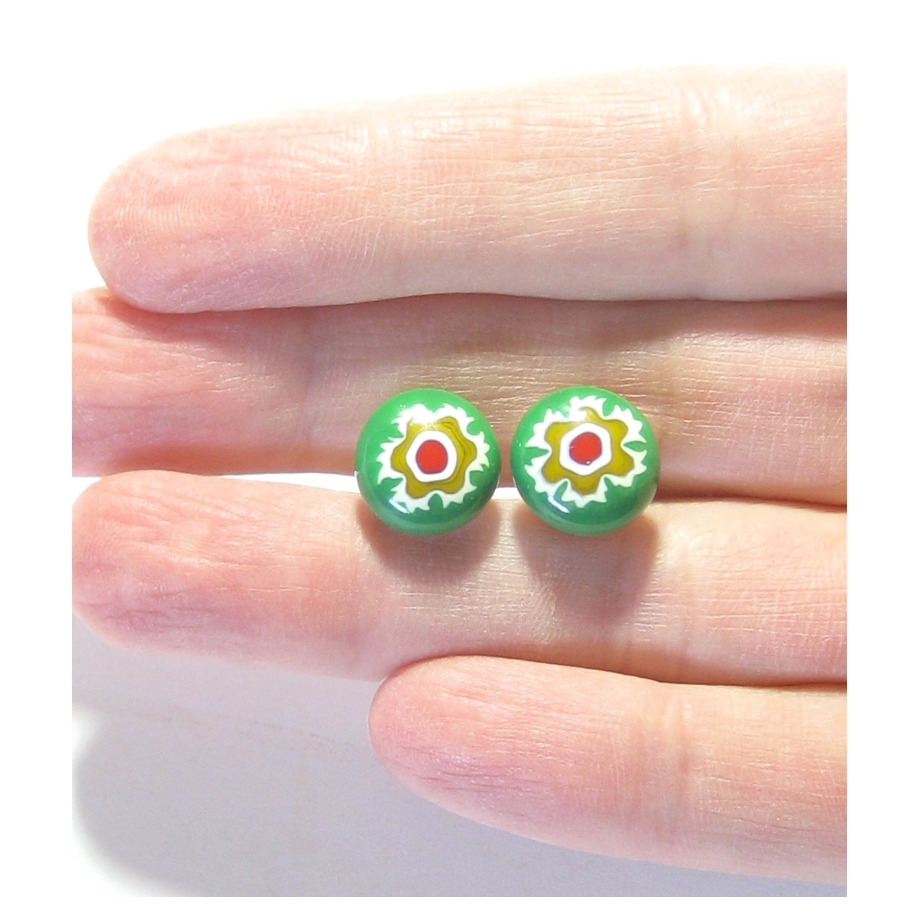 Colorful Green Murano Glass Millefiori Cuff Links, Italian Glass Jewelry - JKC Murano