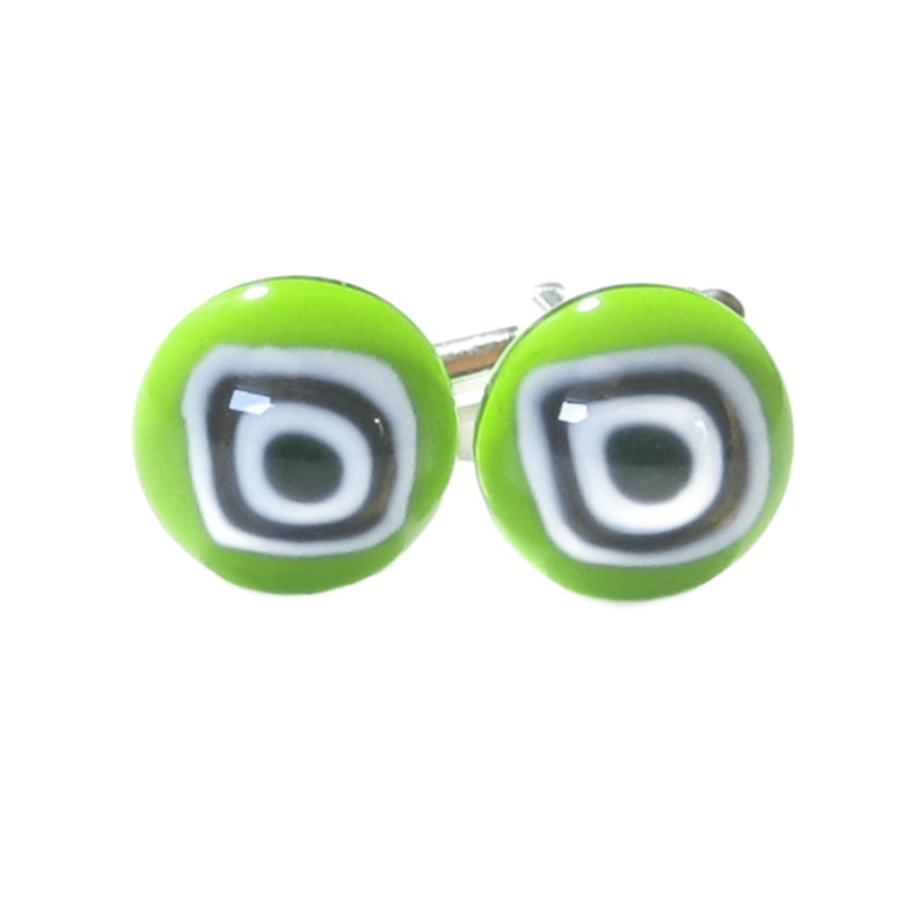 Lime Green Bulls Eye Millefiori Cuff Links, Murano Glass Jewelry - JKC Murano