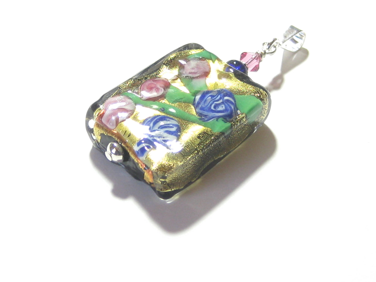 Murano Glass Colorful Millefiori Black Pendant - JKC Murano