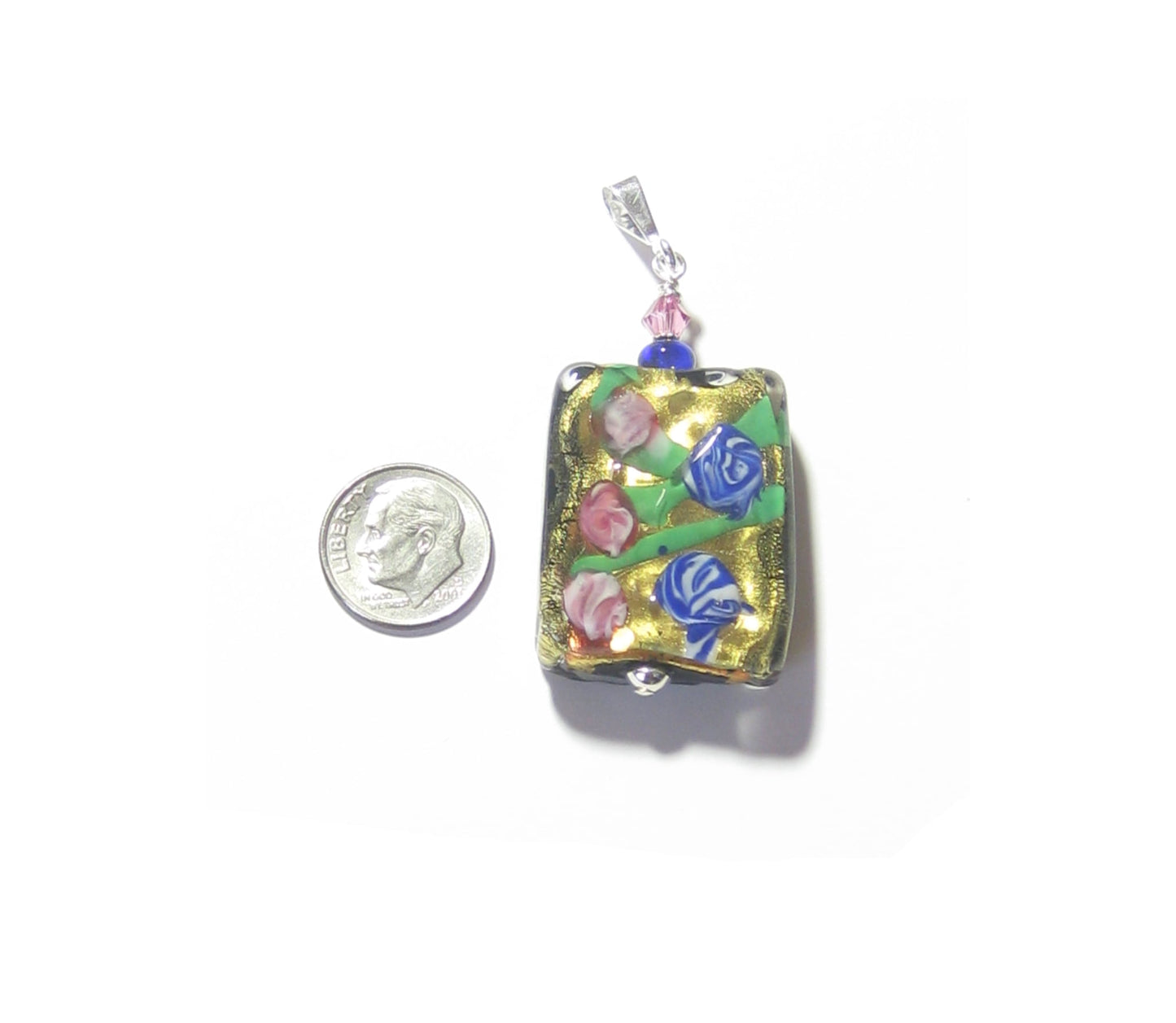 Murano Glass Colorful Millefiori Black Pendant - JKC Murano