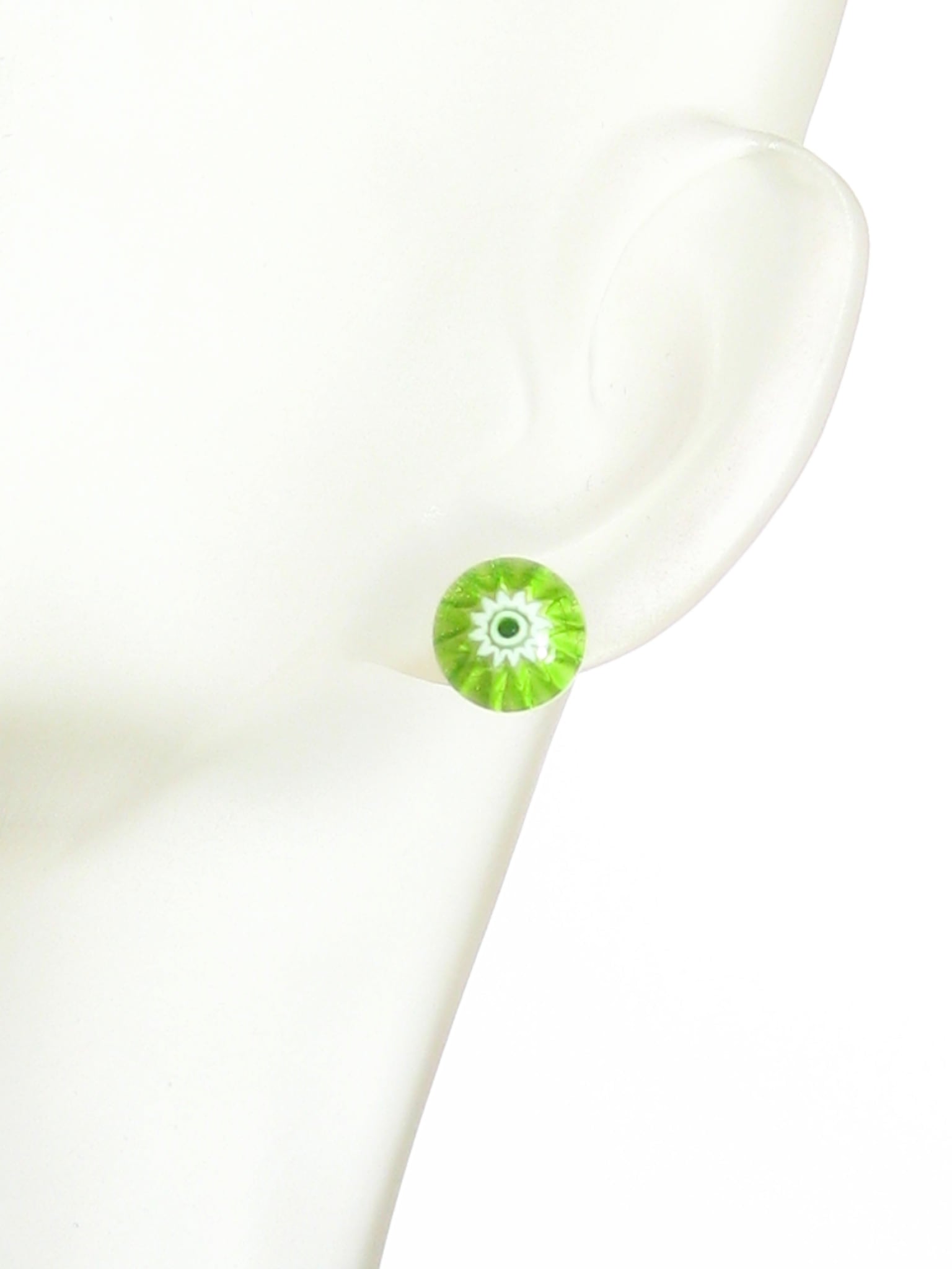 Millefiori Lime Green Sterling Silver Post Earrings, Stud Earrings - JKC Murano