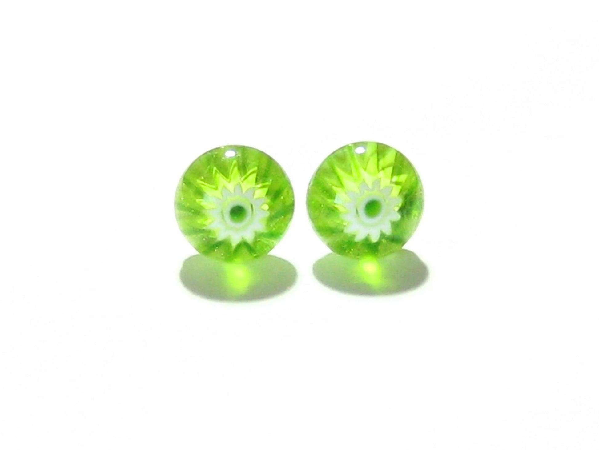 Millefiori Lime Green Sterling Silver Post Earrings, Stud Earrings - JKC Murano