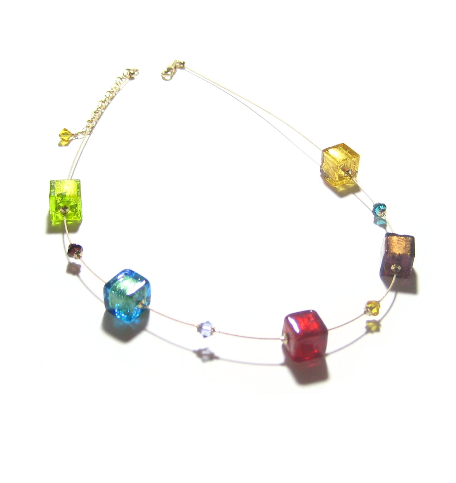 Murano Glass Colorful Cube Gold Necklace by JKC Murano - JKC Murano