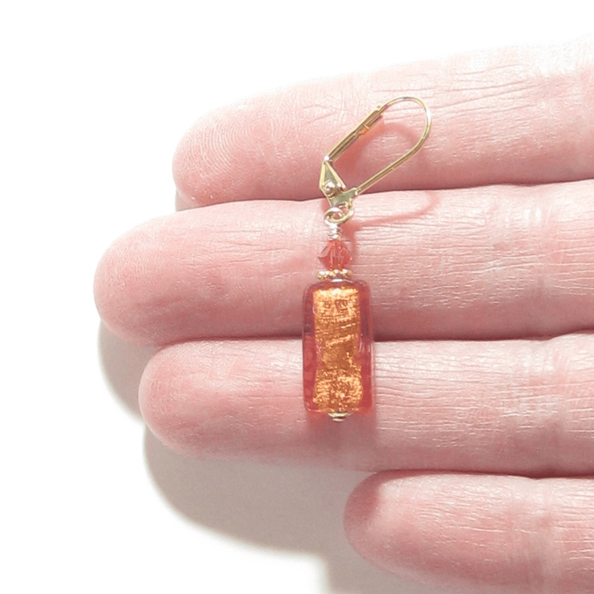 Murano Glass Pink Salmon Rectangle Gold Earrings by JKC Murano - JKC Murano