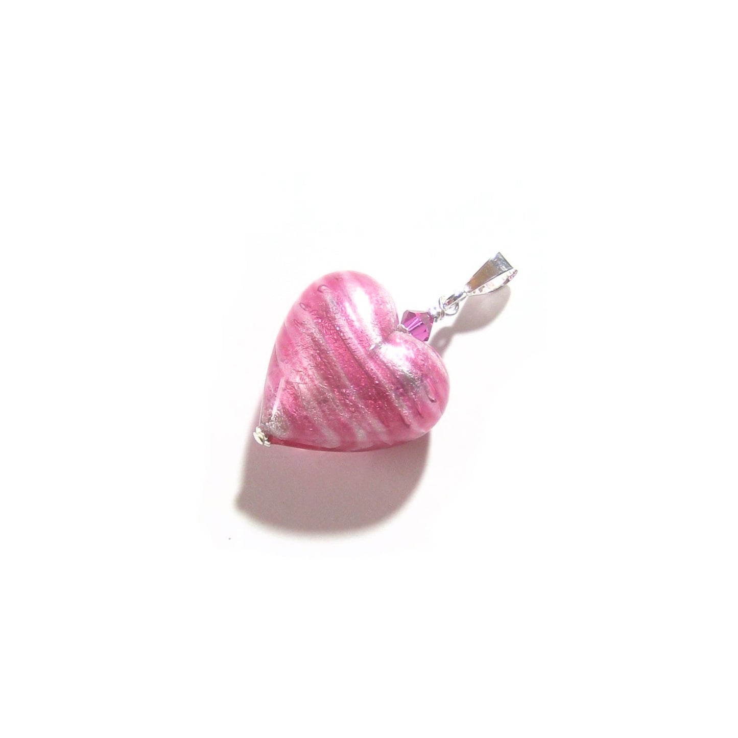 Murano Glass Pink Silver Heart Pendant, Venetian Jewelry - JKC Murano