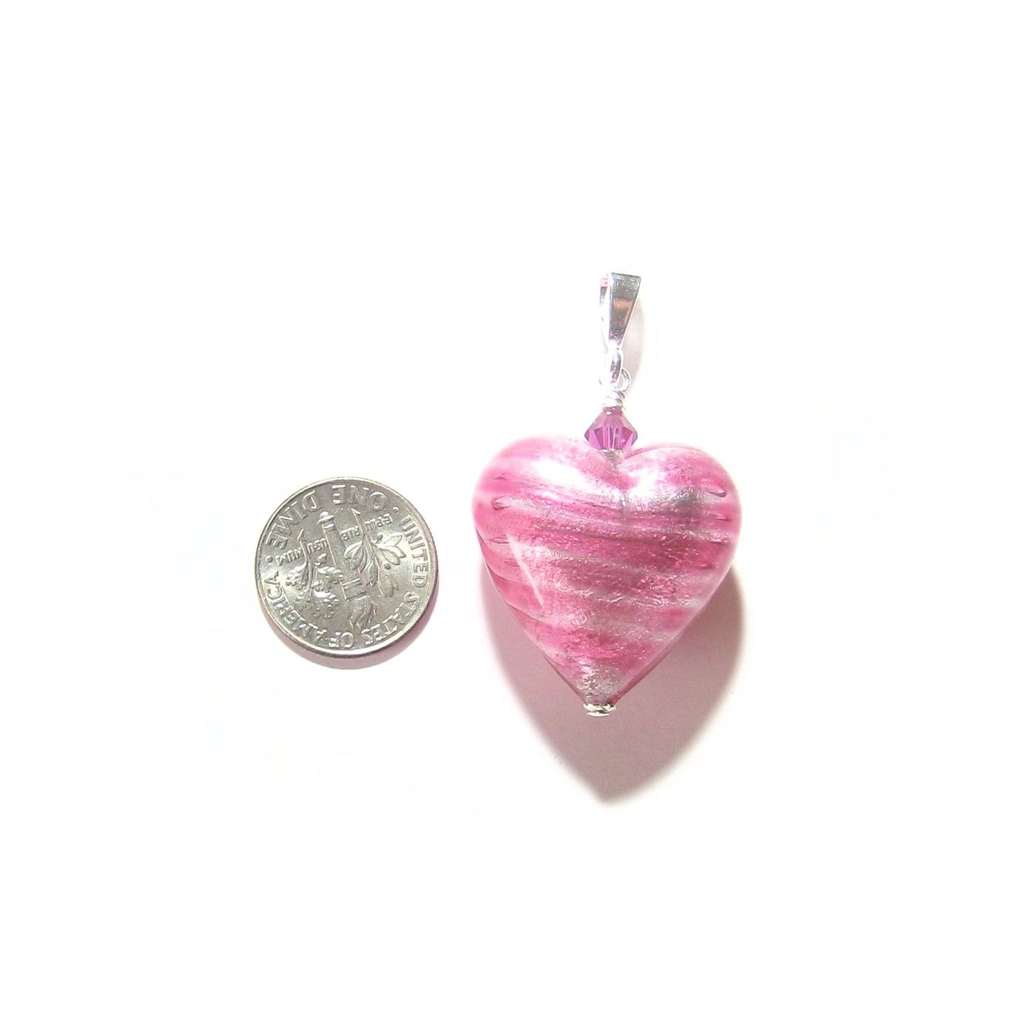 Murano Glass Pink Silver Heart Pendant, Venetian Jewelry - JKC Murano