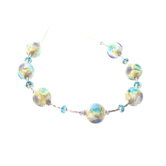 Murano Glass Plum Aqua Ball Gold Necklace By JKC Murano - JKC Murano