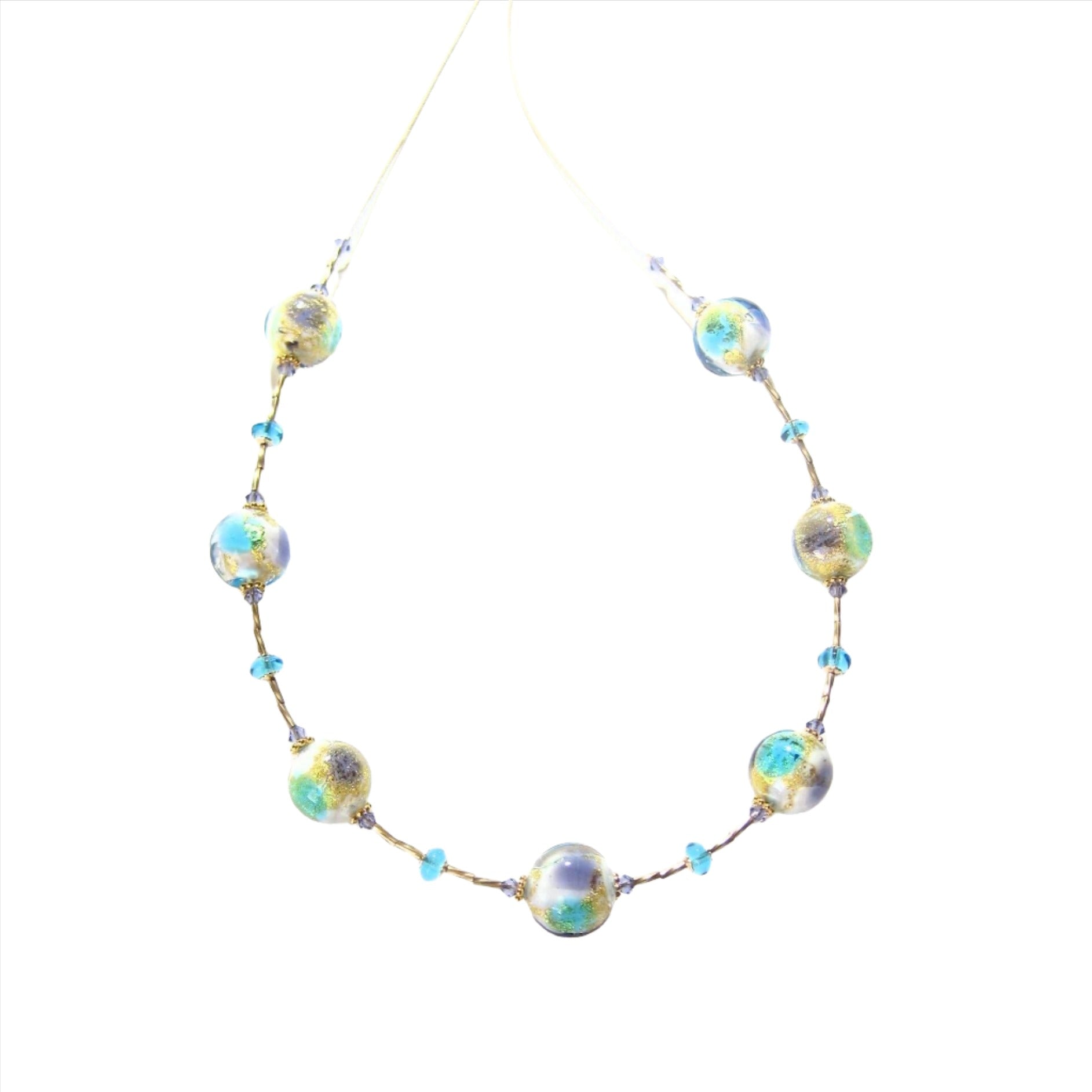 Murano Glass Plum Aqua Ball Gold Necklace By JKC Murano - JKC Murano