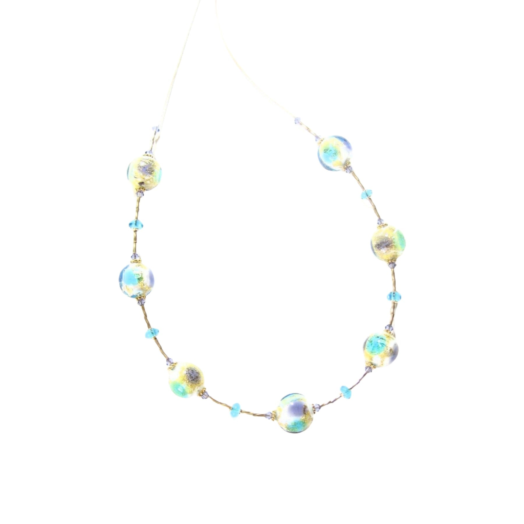 Murano Glass Plum Aqua Ball Gold Necklace By JKC Murano - JKC Murano